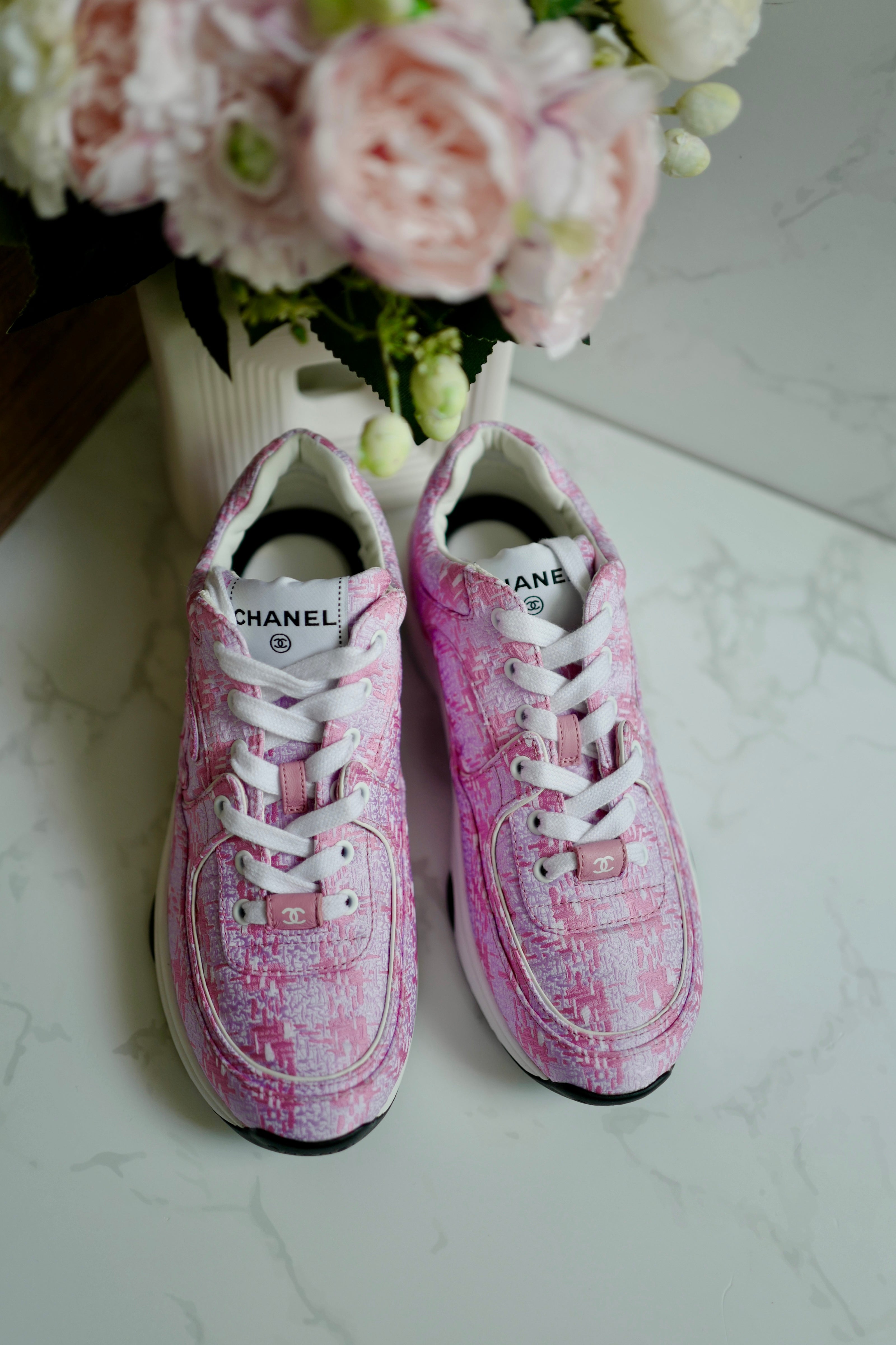 BNIB Chanel 24 Interlocking CC Logo Tweed Chunky Sneakers size 38