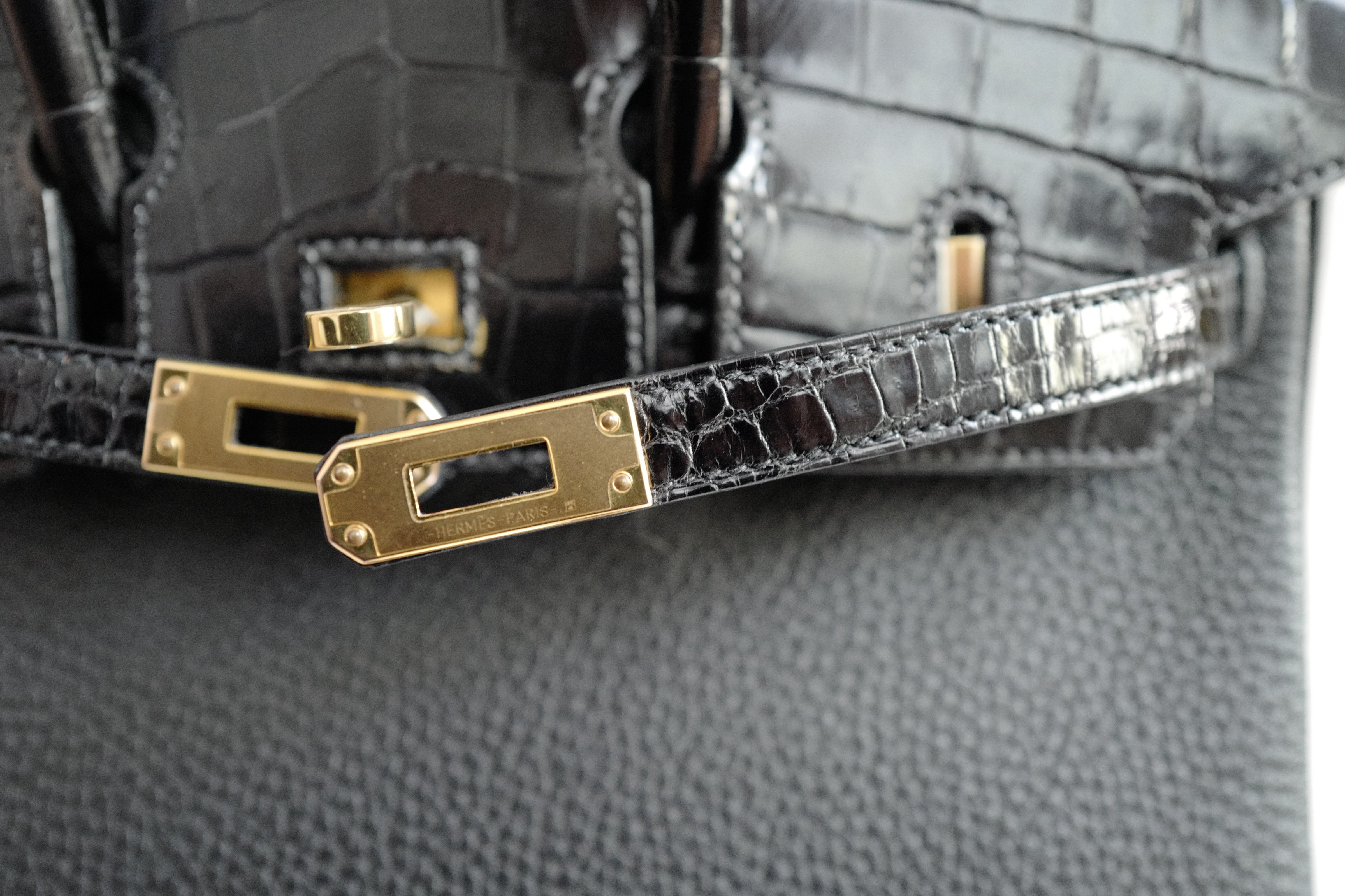 Hermes Birkin 25 touch shiny niloticus in noir/black gold hw Complete with Receipt
