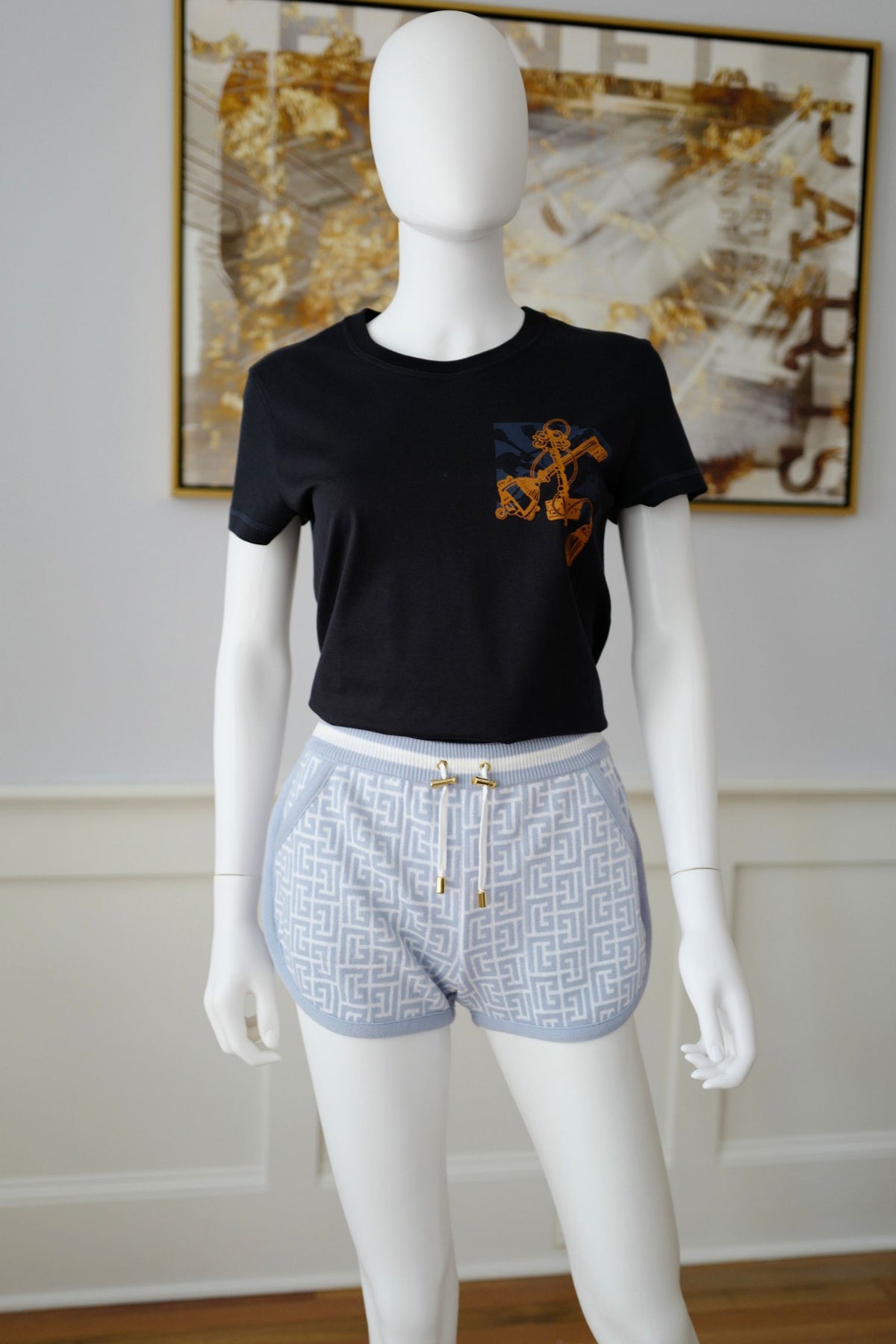 Balmain Monogram Jacquard Wool Blend Tennis Shorts size 36 NEW