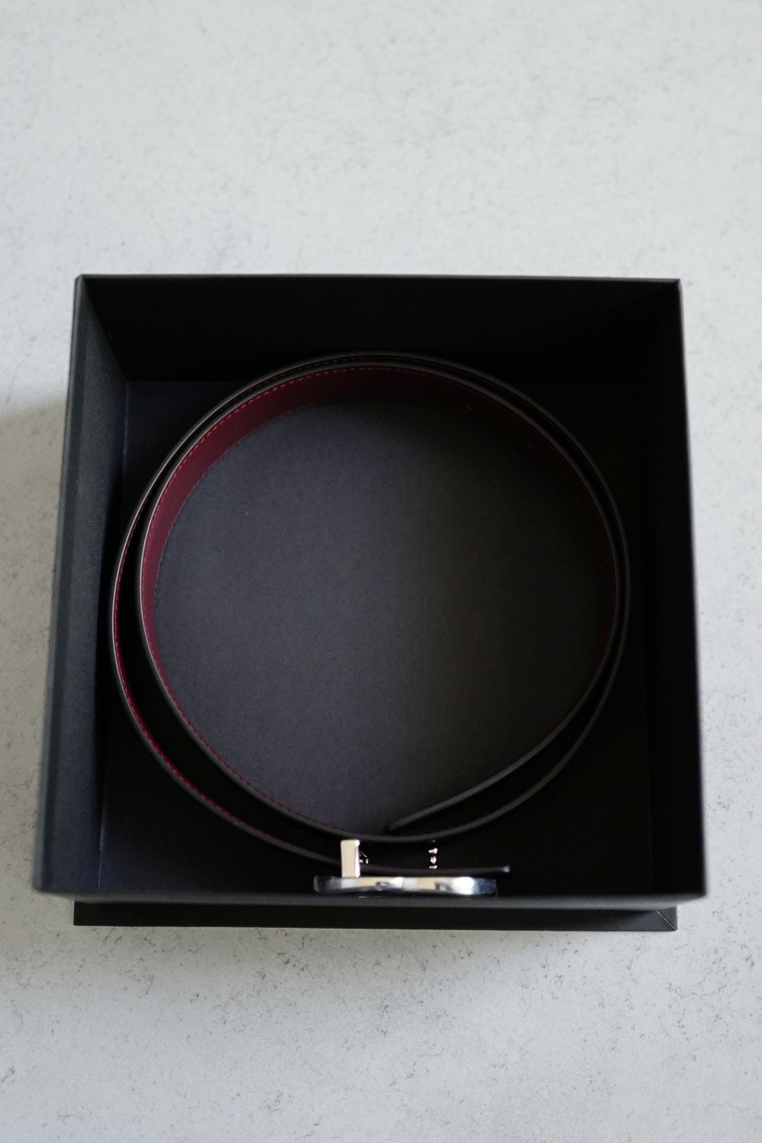 Chanel CC Reversible Belt Black Burgundy Silver Calfskin Metal Size 85