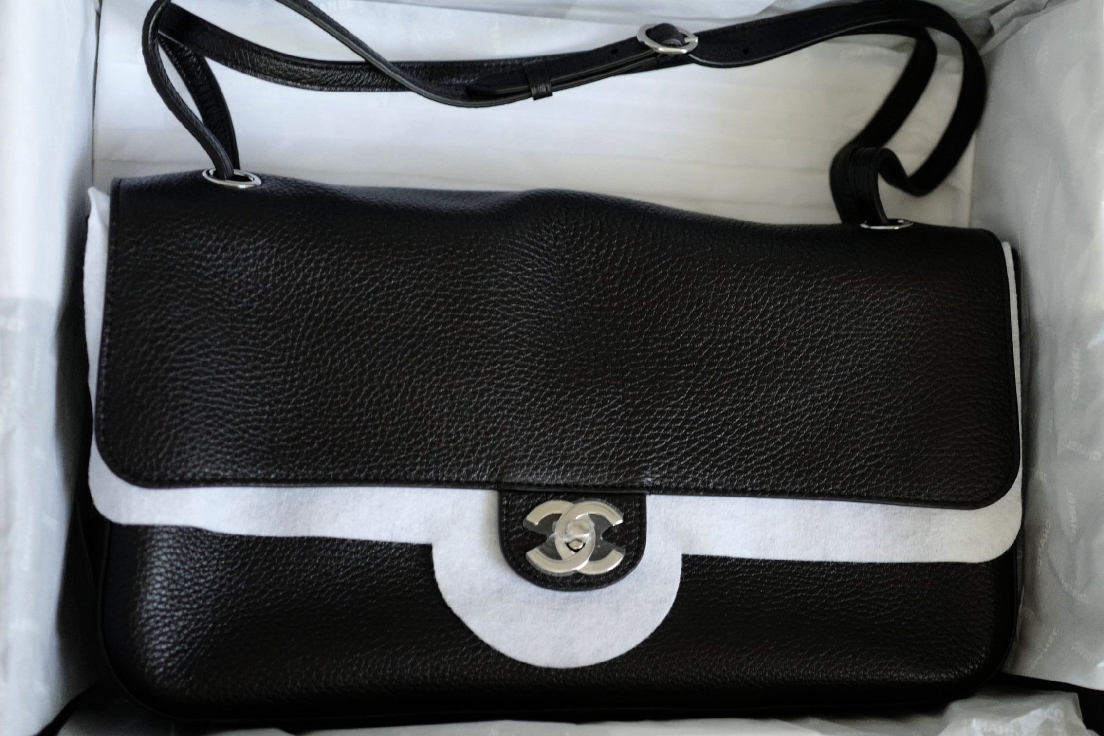 Chanel 26s Maxi Flapbag Black Grained Calfskin & Silver Metal "Matthieu Blazy