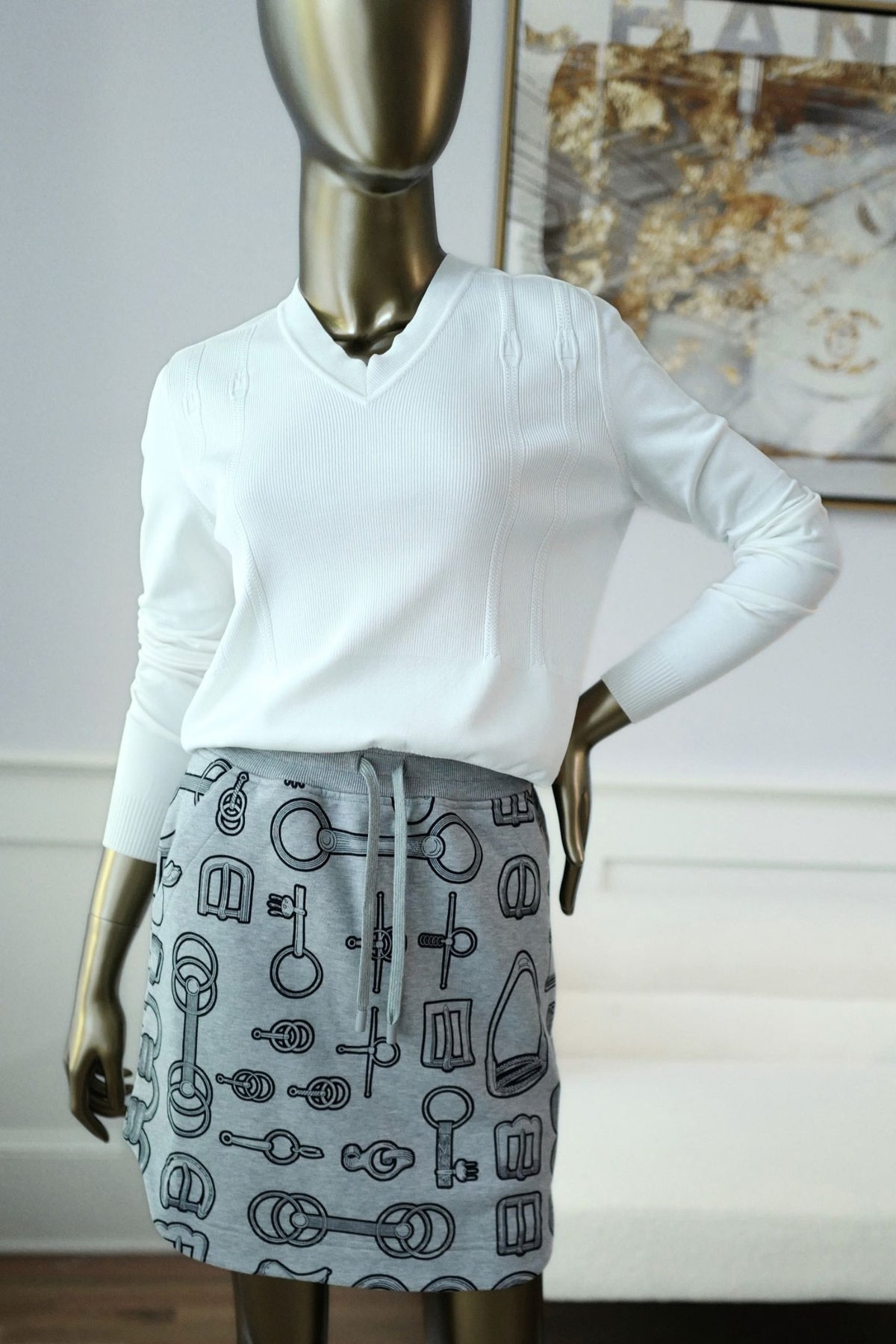 Hermes "Cahier du Colporteur" Cotton Mini Skirt Gris Byzantin Size 36