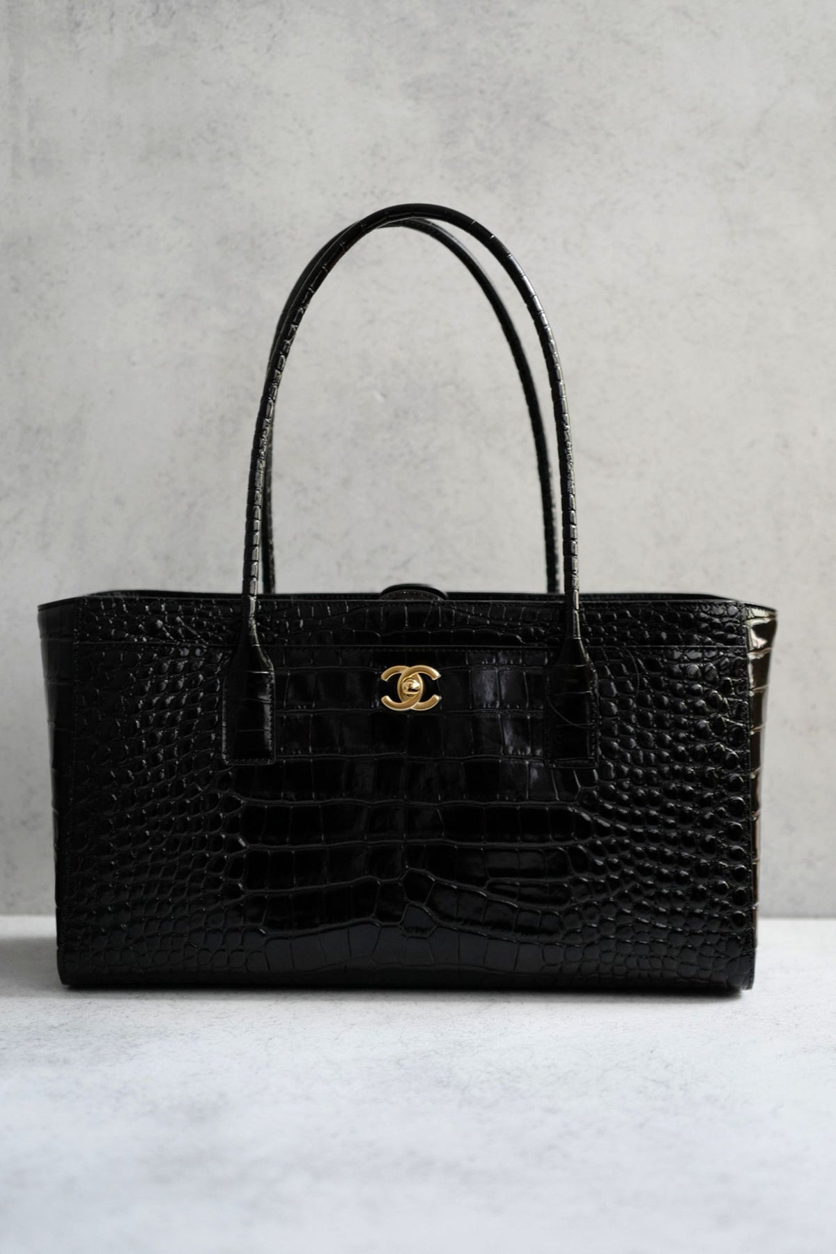 Chanel 26k Matthieu Blazy's Small Tote Black Crocodile Embossed Calfskin GHW