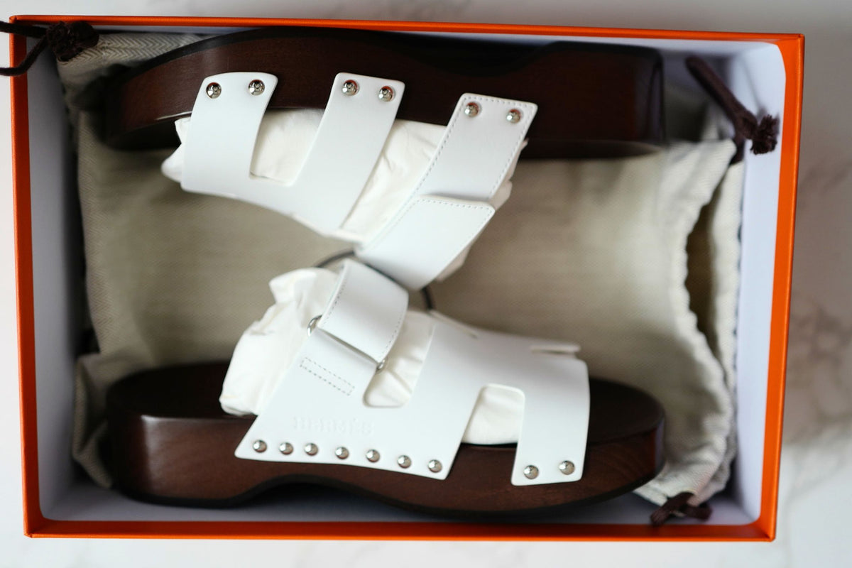 BNIB HERMÈS Kos Veau Women's Clog Blanc/white - Size 37