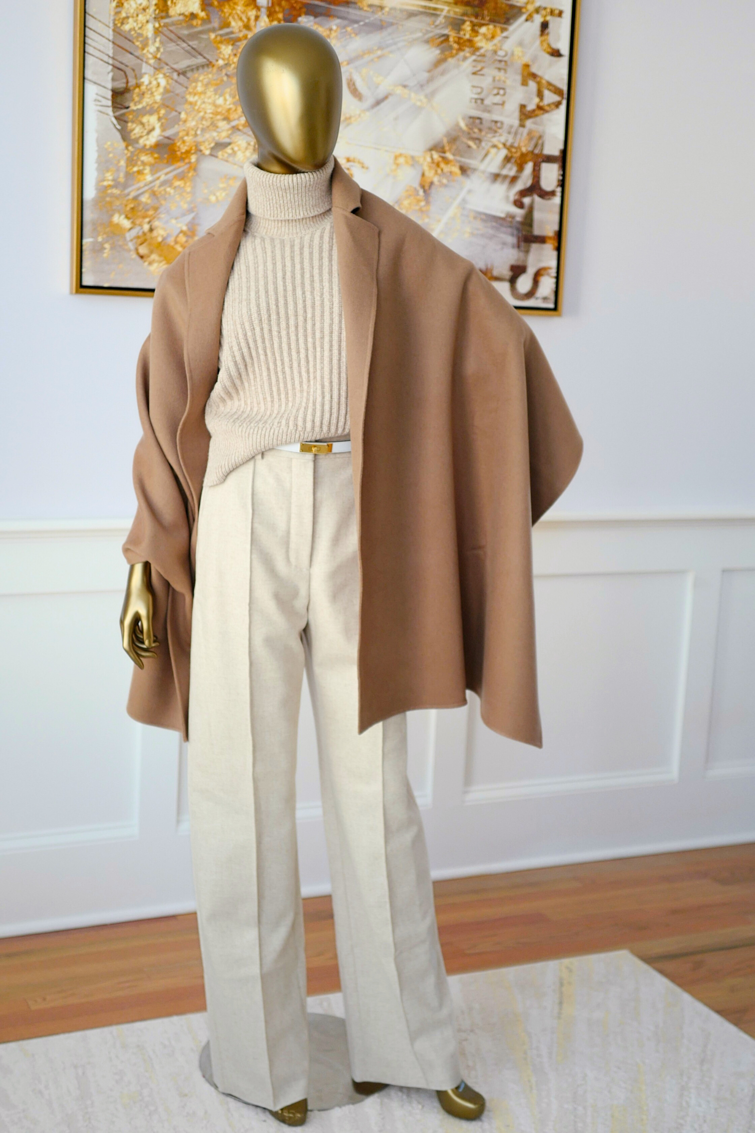 Hermès Étole Poncho 100% Cashmere Trompe L’Oeil HG 01 Camel