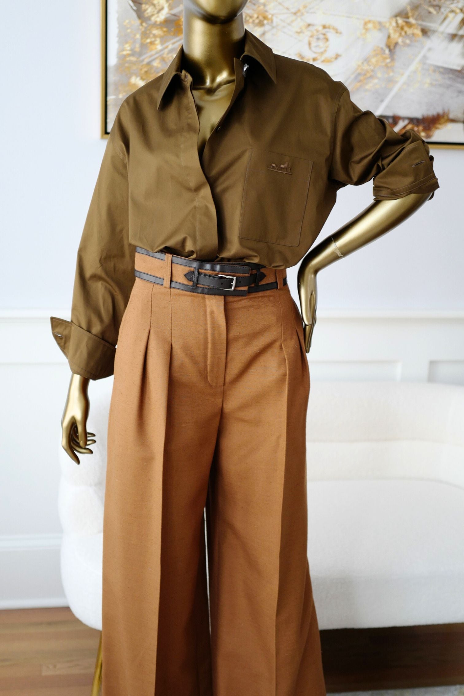 Hermès Women Shirt Marron Muschio Cotton Twill Size 36