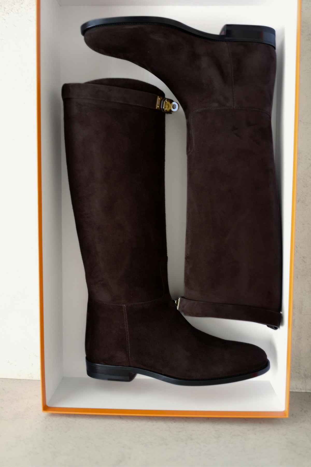 Hermès Jumping Matrix Goatskin Suede Boots Marron with Permabrass HW Size 38