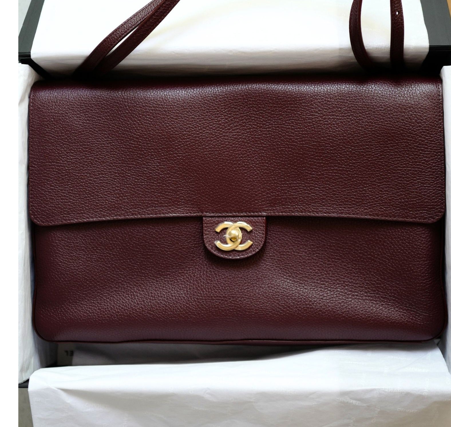 Chanel 26S Matthieu Blazy's Maxi 38 Flapbag Burgundy Grained Calfskin Gold HW