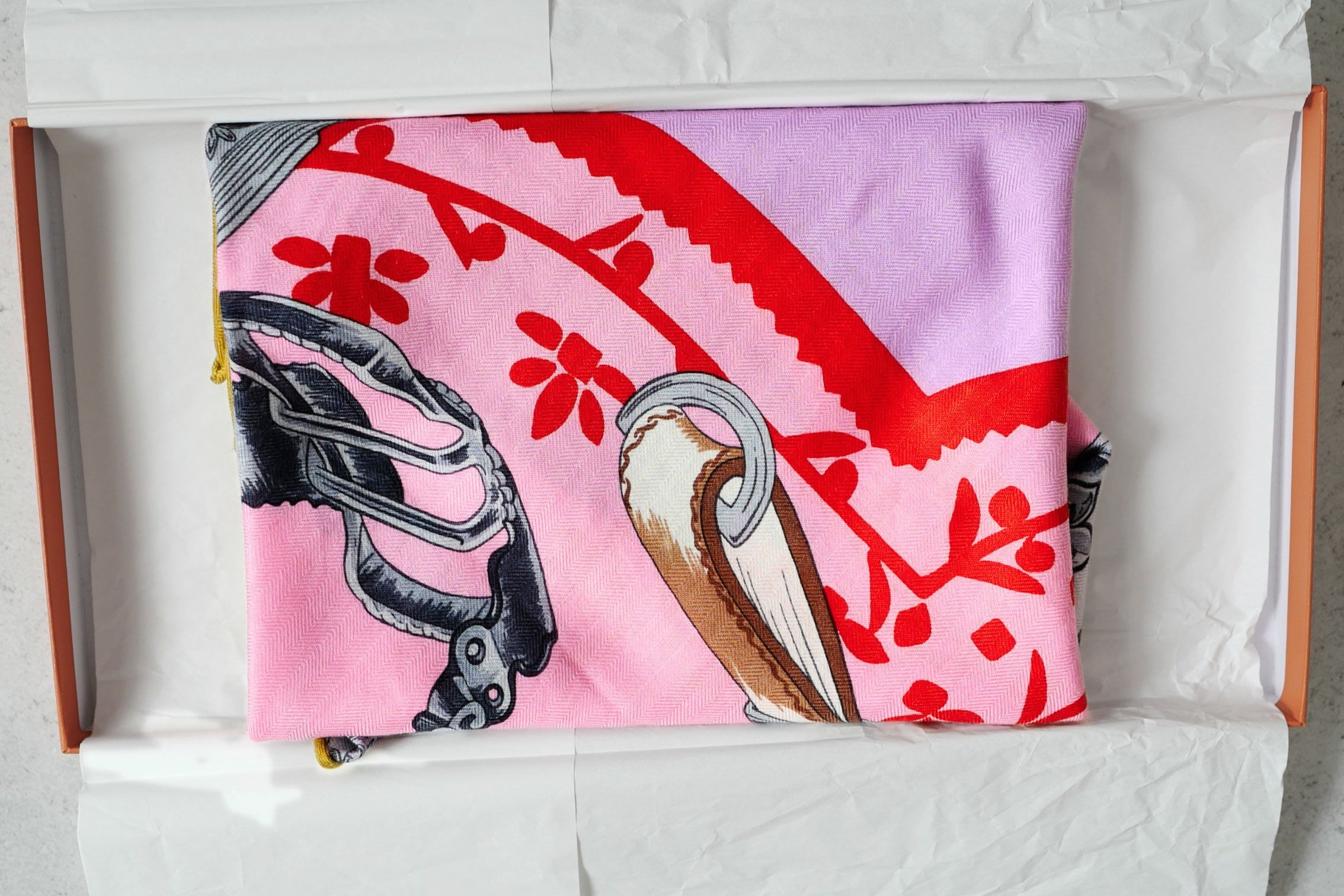 Hermès Etriers Triangle Scarf Pink Multicolor Cashmere Silk