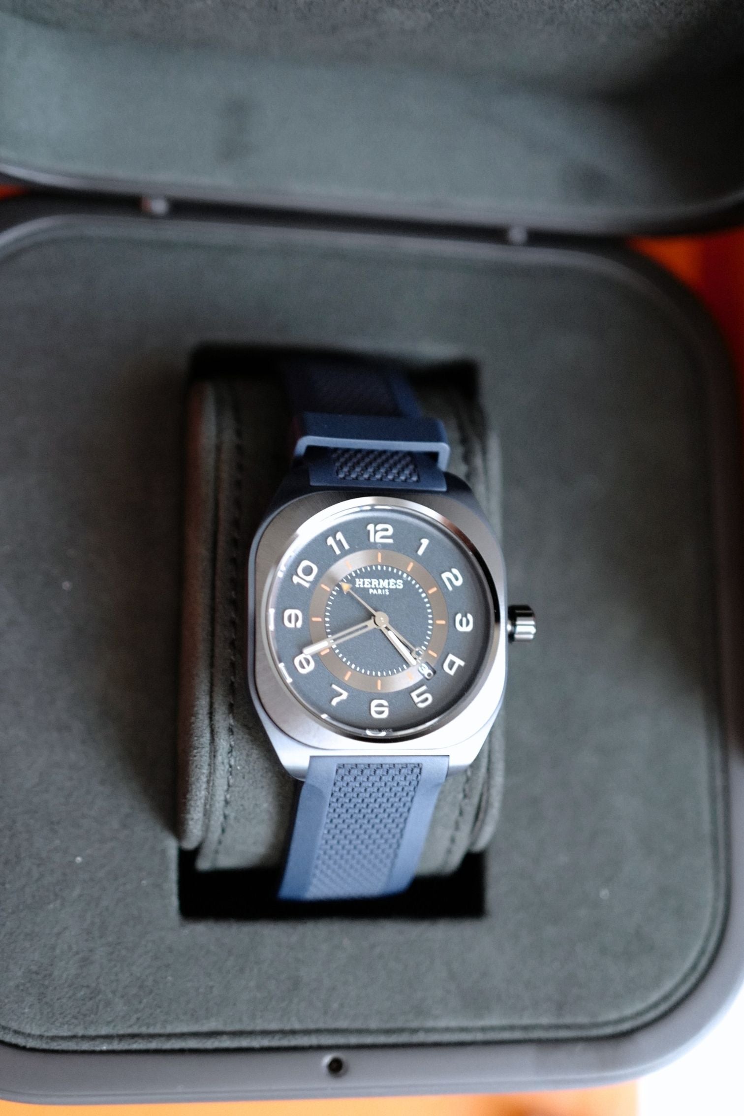 Hermès H08 Blue Dial Titanium Watch Blue Rubber Strap 42mm