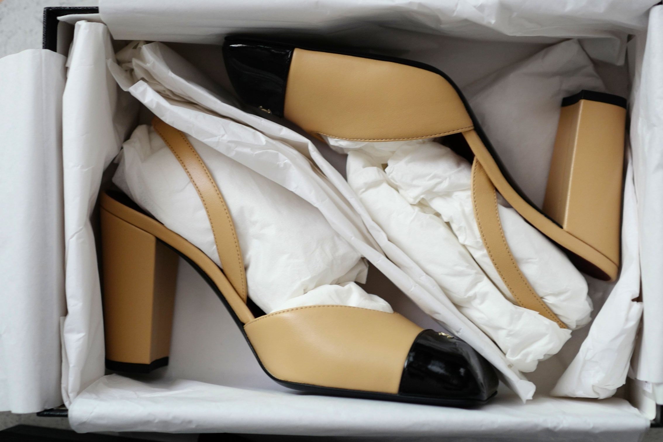 Chanel 26s Slingbacks Matthieu Blazy's Beige Black Lambskin Calfskin Size 38