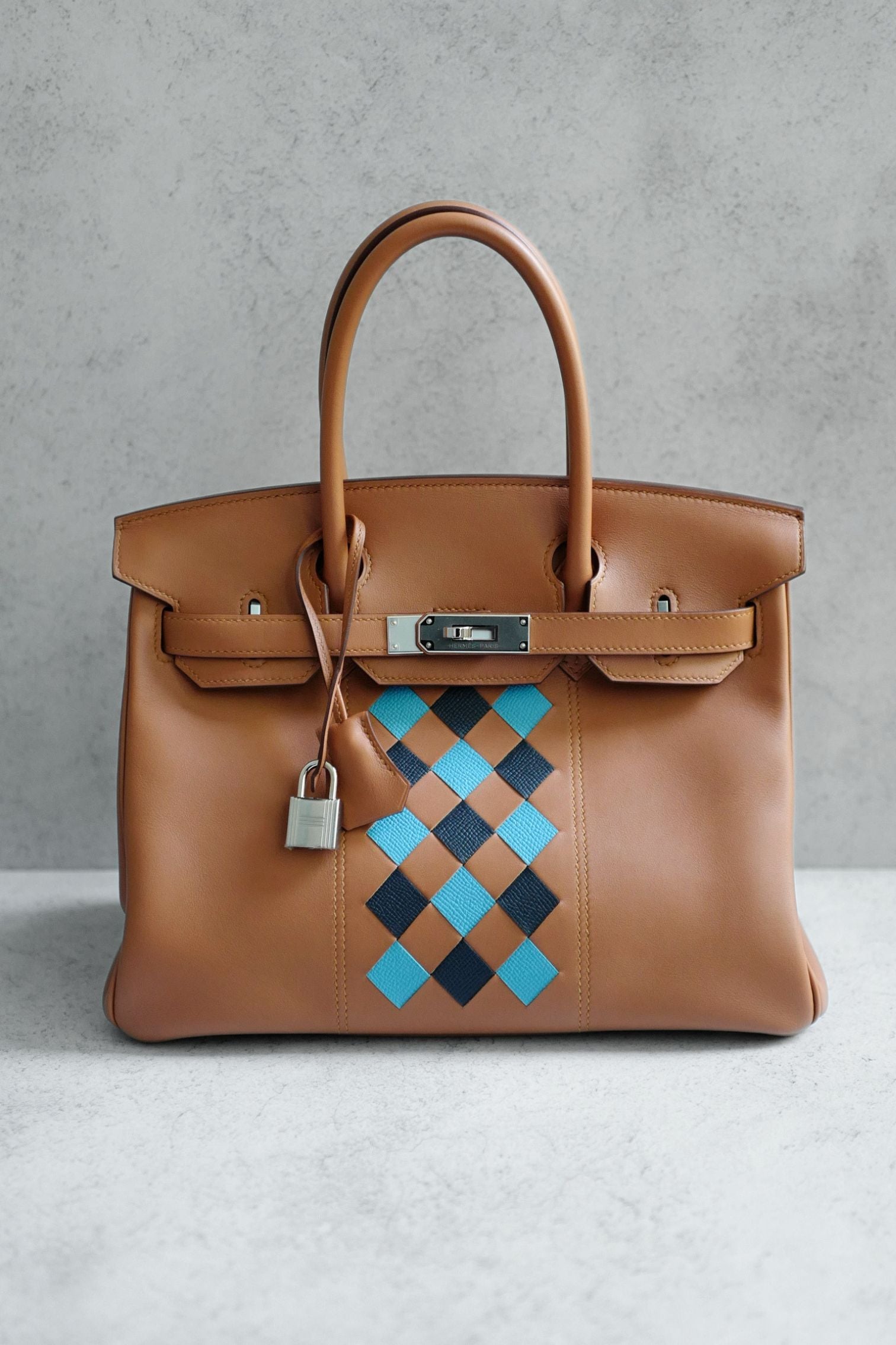 Hermes Birkin 30 Swift Epsom Tressage Gold/Bleu du Nord/Bleu Indigo Limited Edition