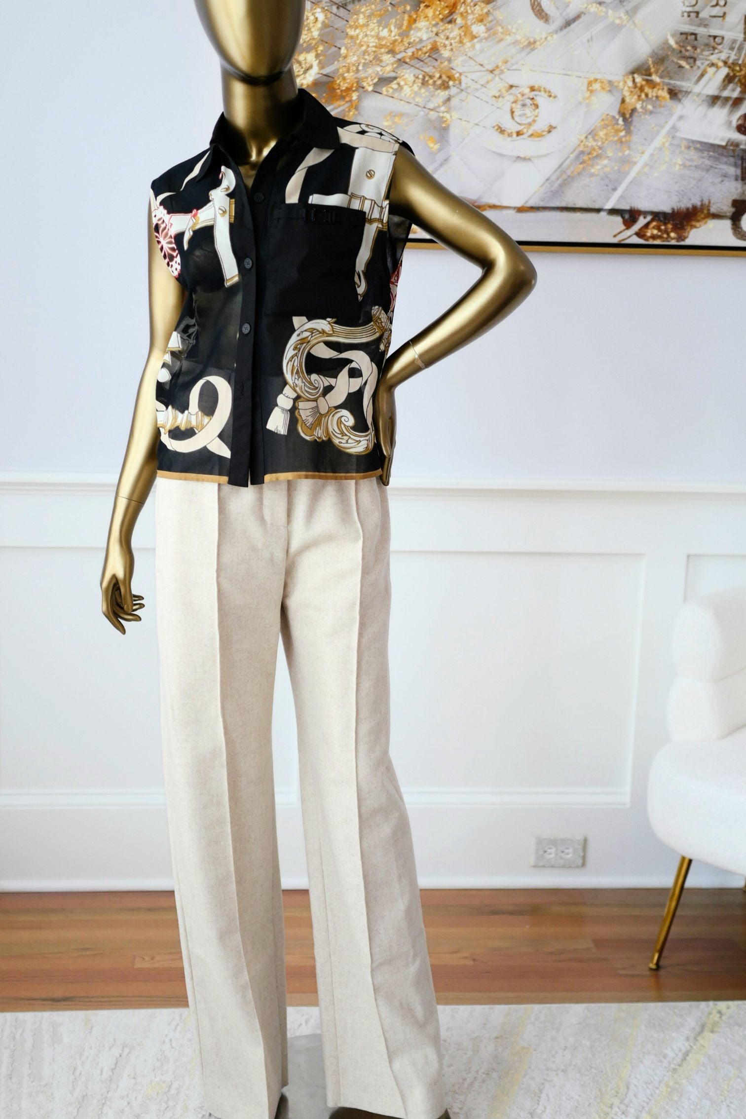 NEW Hermès “Ferronnerie Remix” Sleeveless Beach Shirt Cotton Voile Size 36