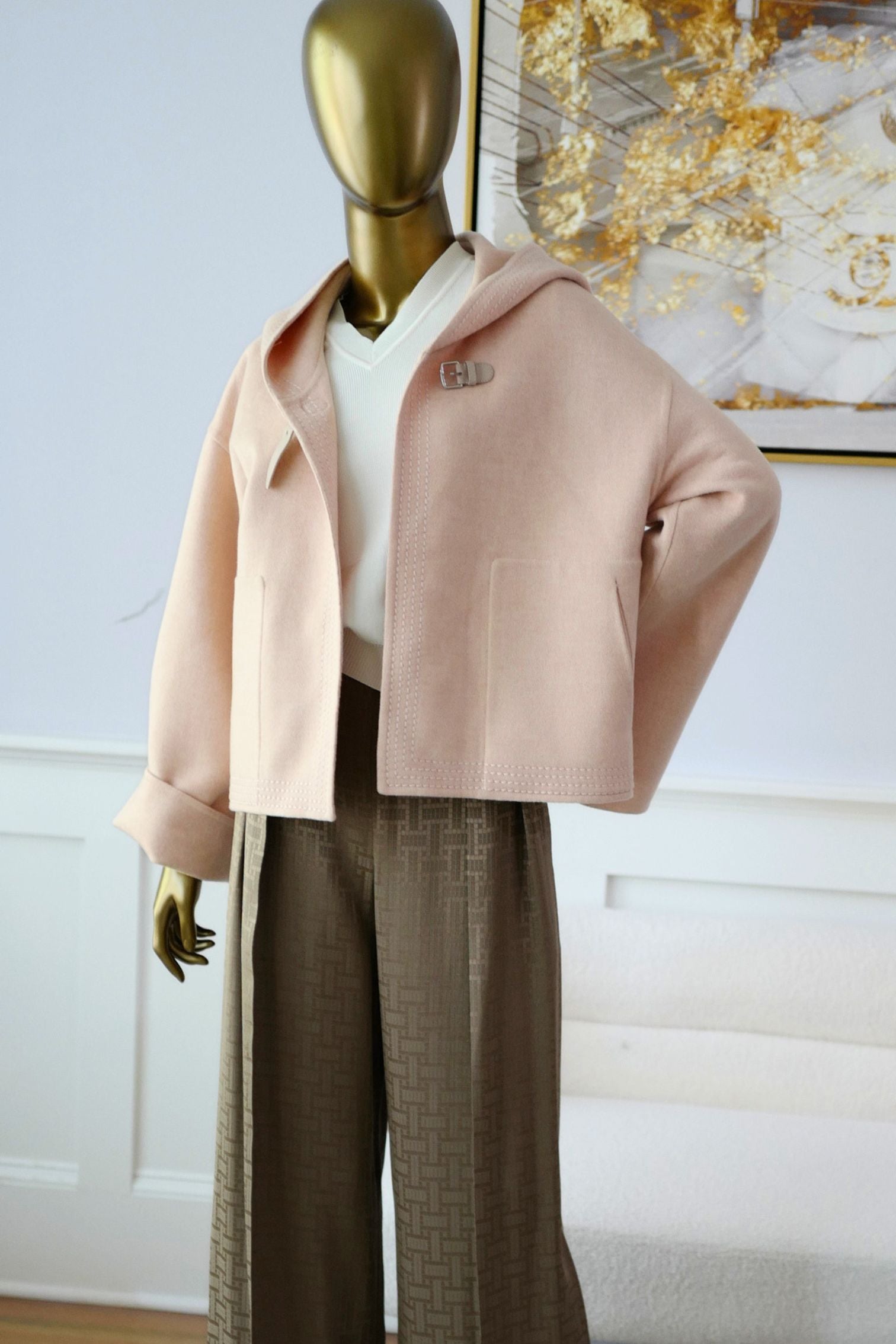 Hermès Paletot à Capuche Rose Palomino Cashmere Size 40
