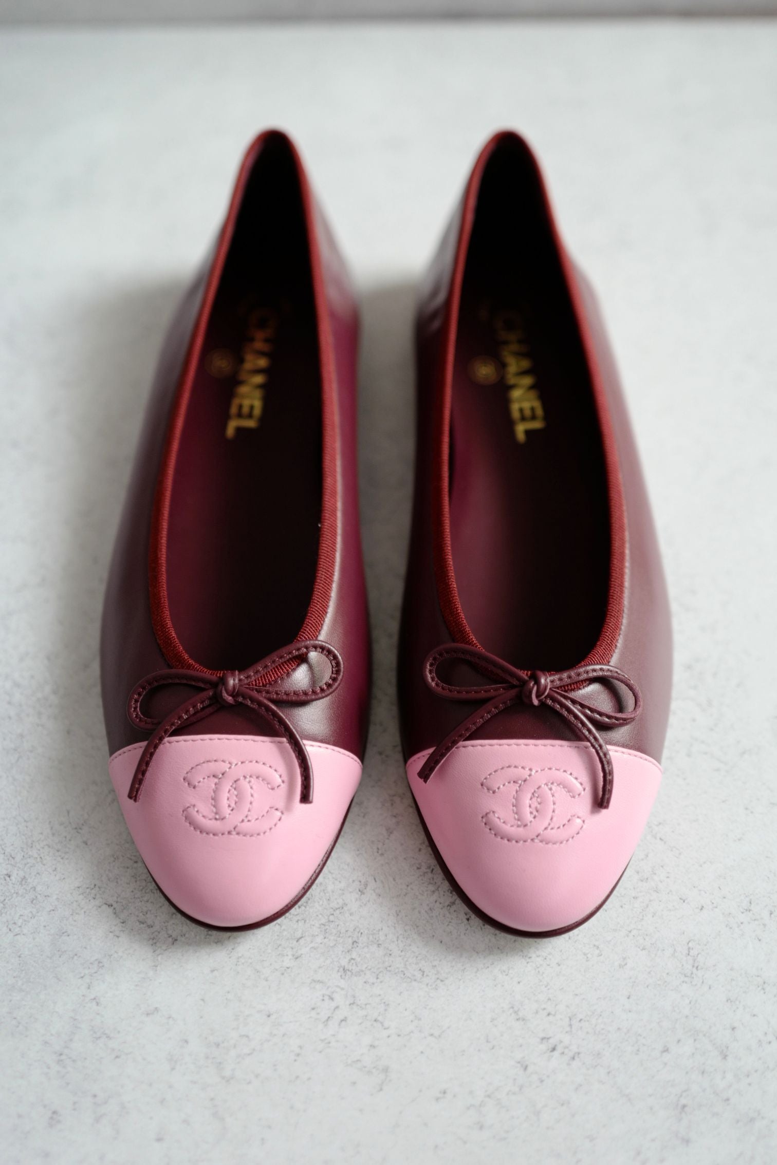 Chanel 26S Matthieu Blazy's Ballet Flats Burgundy Pink Lambskin Size 37C