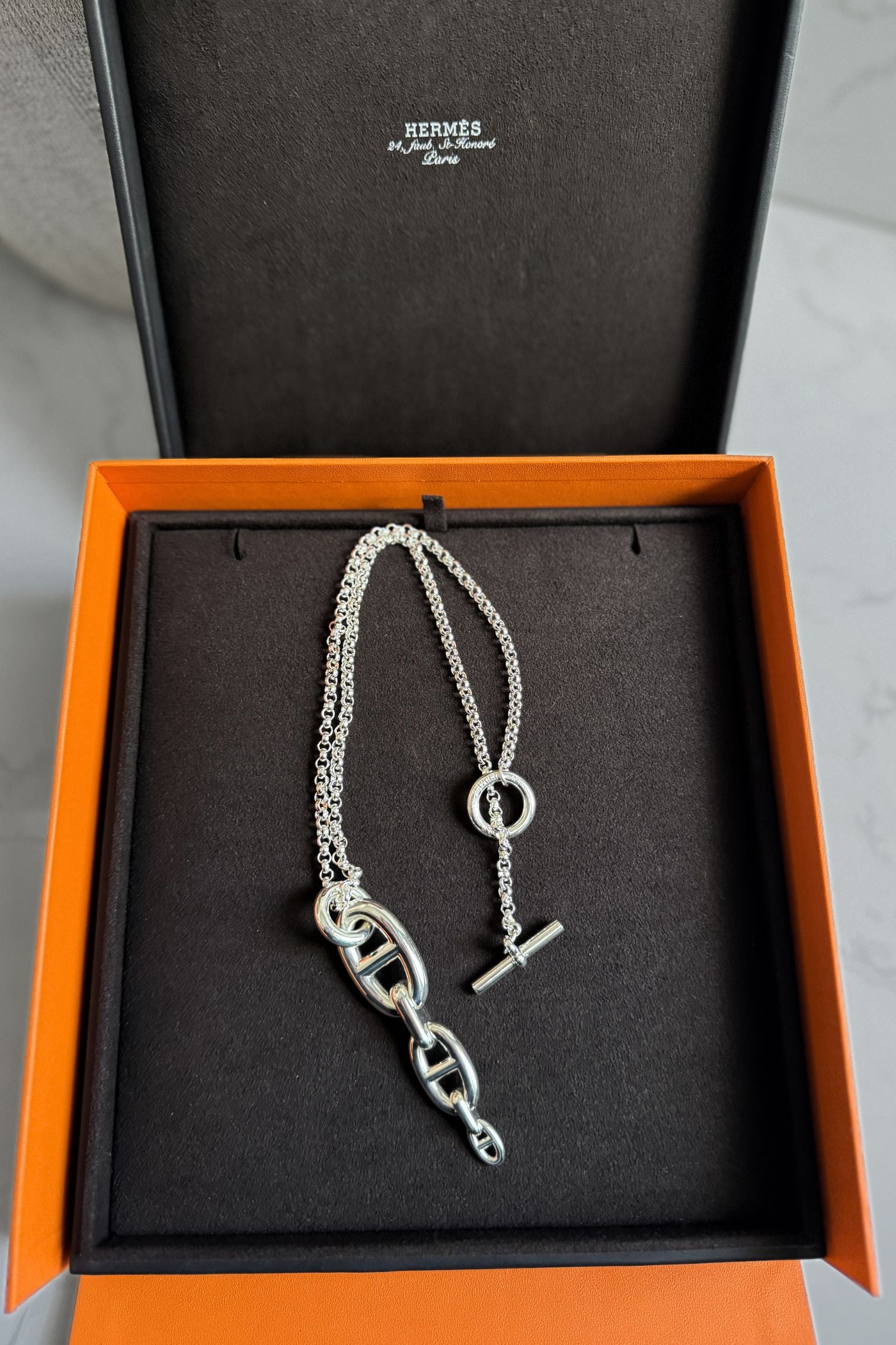 Hermes Chaine d'ancre Necklace Silver Enchainee pendant