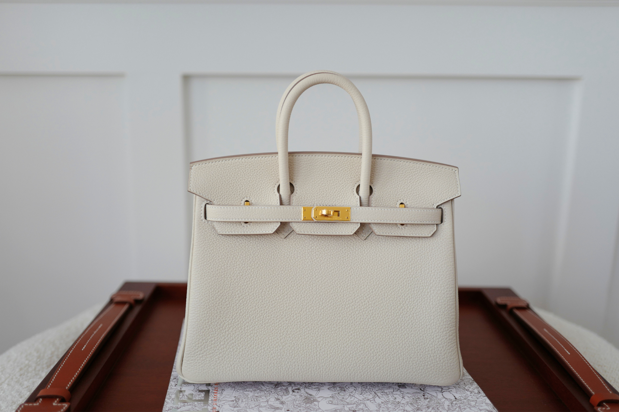 BNIB Hermès Birkin 25 Bag Craie Togo Leather with Gold Hardware