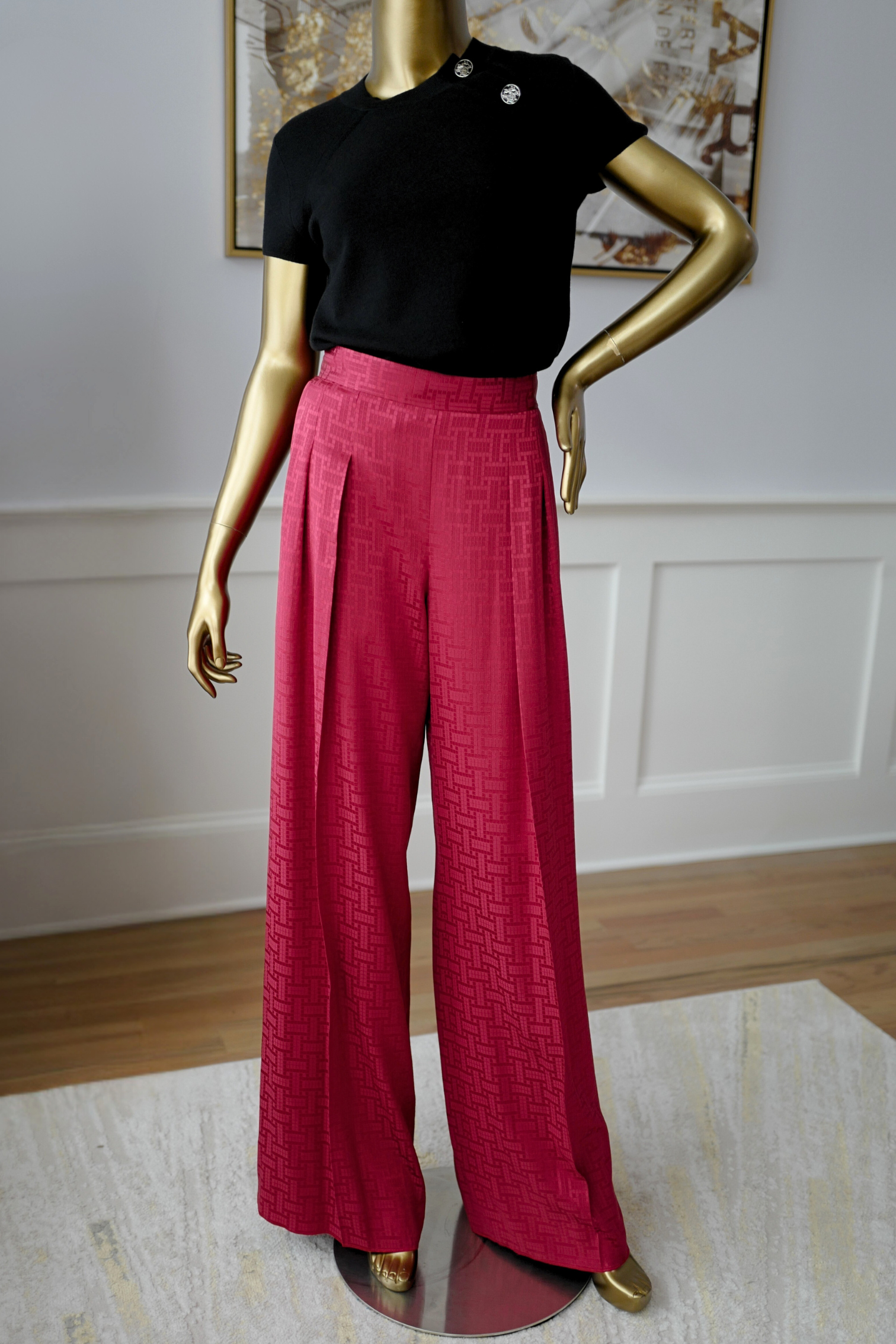 NEW Hermès "Mosaique" Wide Leg Pants Rose Framboise Size 34