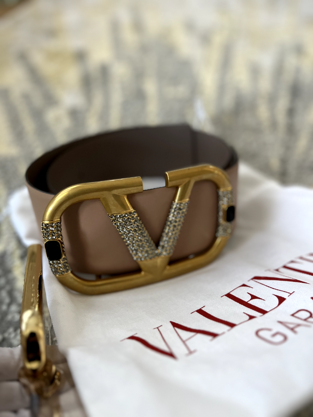 Valentino Vlogo Crystal Embellished Reversible Leather Belt Women's