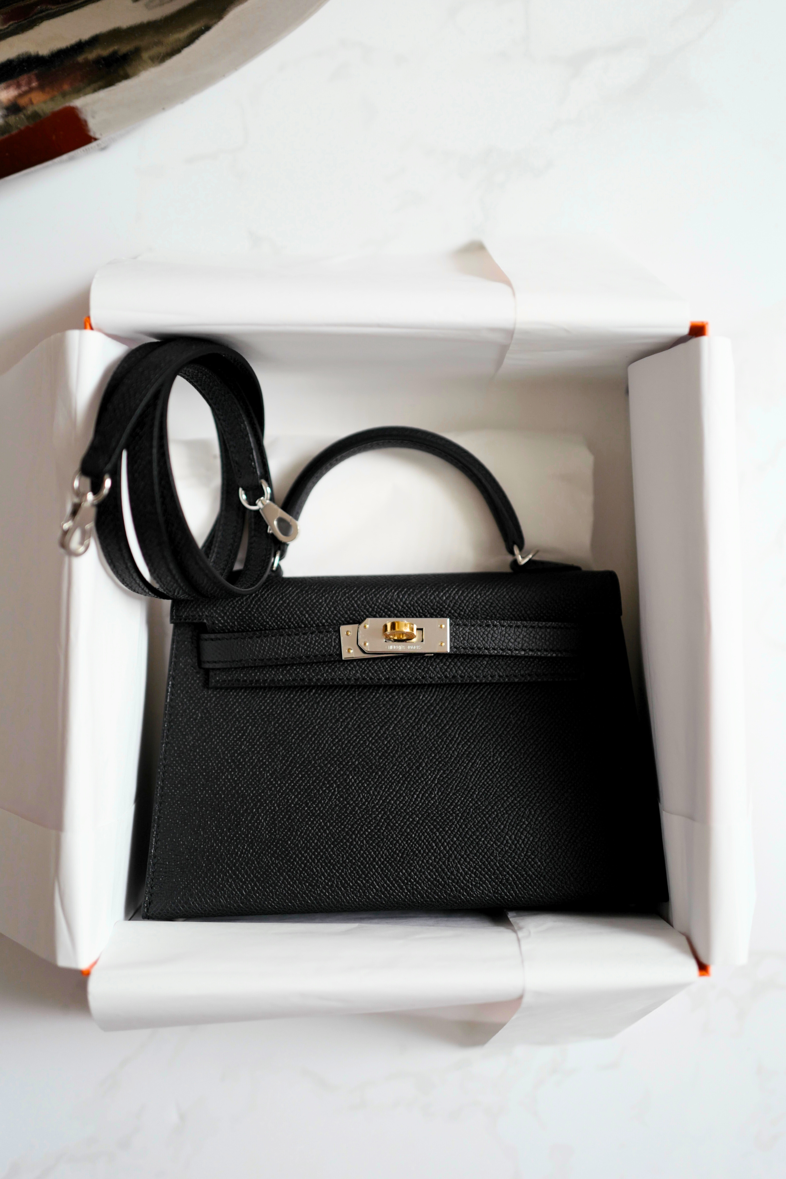 BNIB Hermes Mini Kelly Noir Black Epsom Electrum Hardware 2025