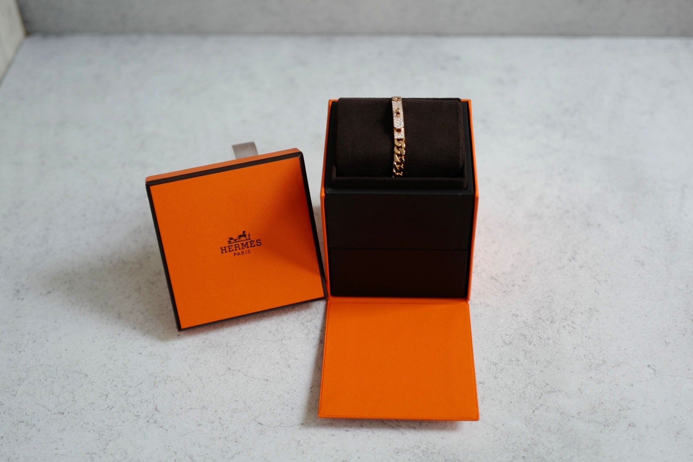 Hermès Kelly Gourmette Bracelet SH Small Model Rose Gold with 41 Diamonds