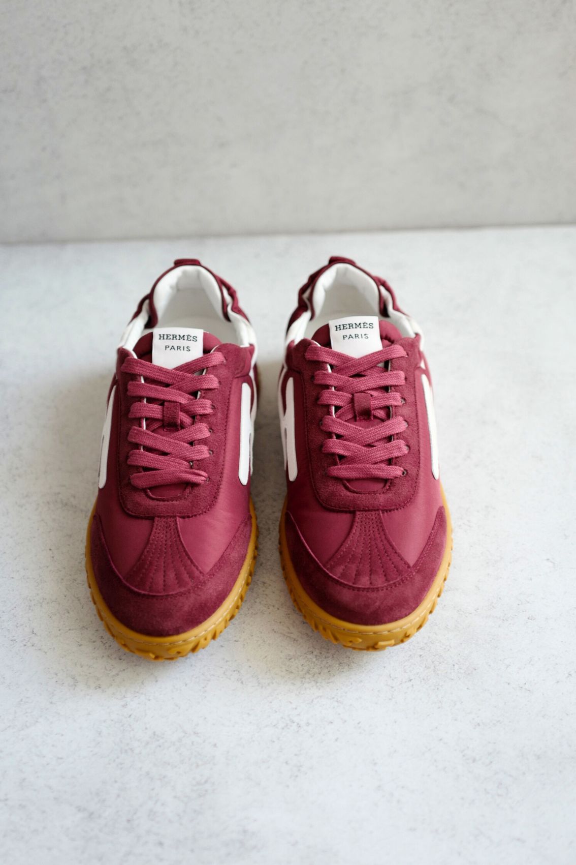 Hermès Women Sneaker Jet Rose Lie De Vin/Blanc Nylon Suede Goatskin Size 39
