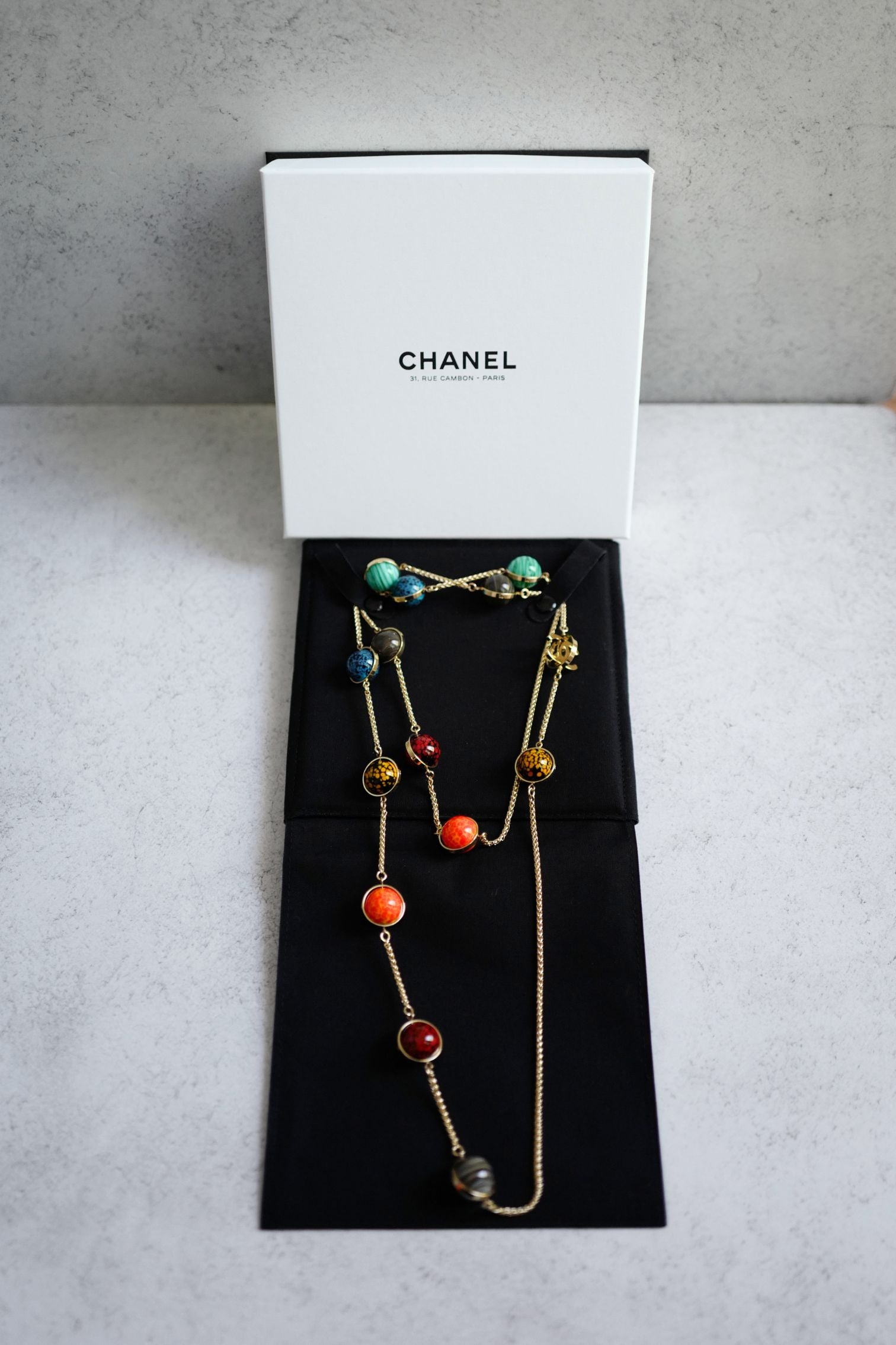 Chanel 26S Long Necklace Gold Multicolour Metal Glass Pearls