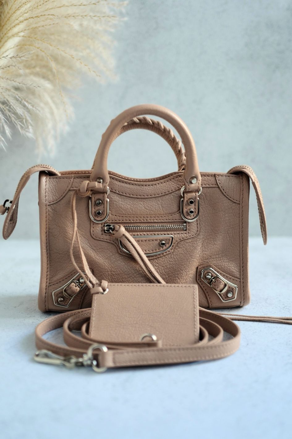 Balenciaga Nano City In Rose Sable Beige Nude Color With Metalic Edge