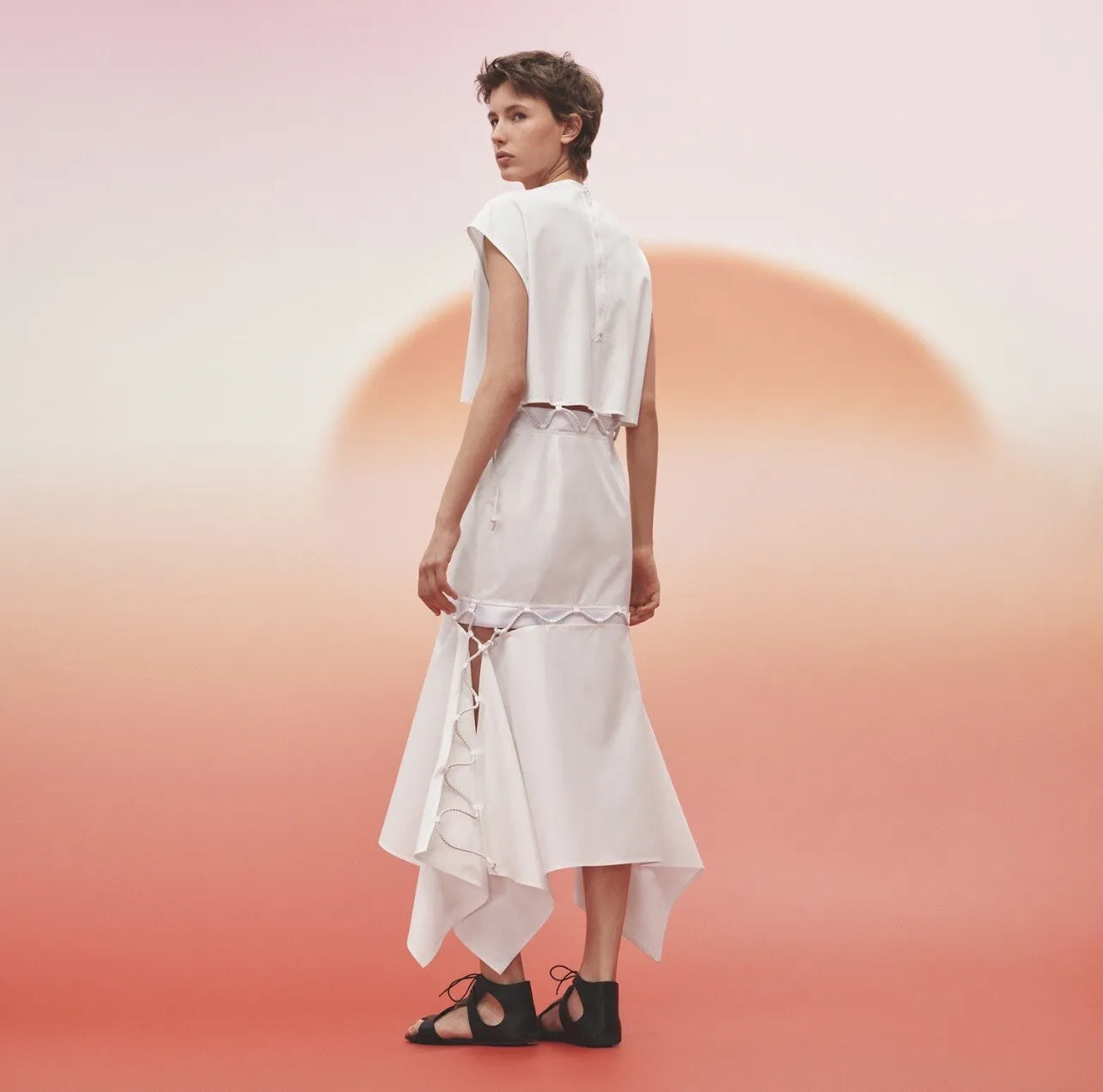 Hermes Robe évasée à étages Dress in Blanc White SS23 size 38 $3500 Store Price