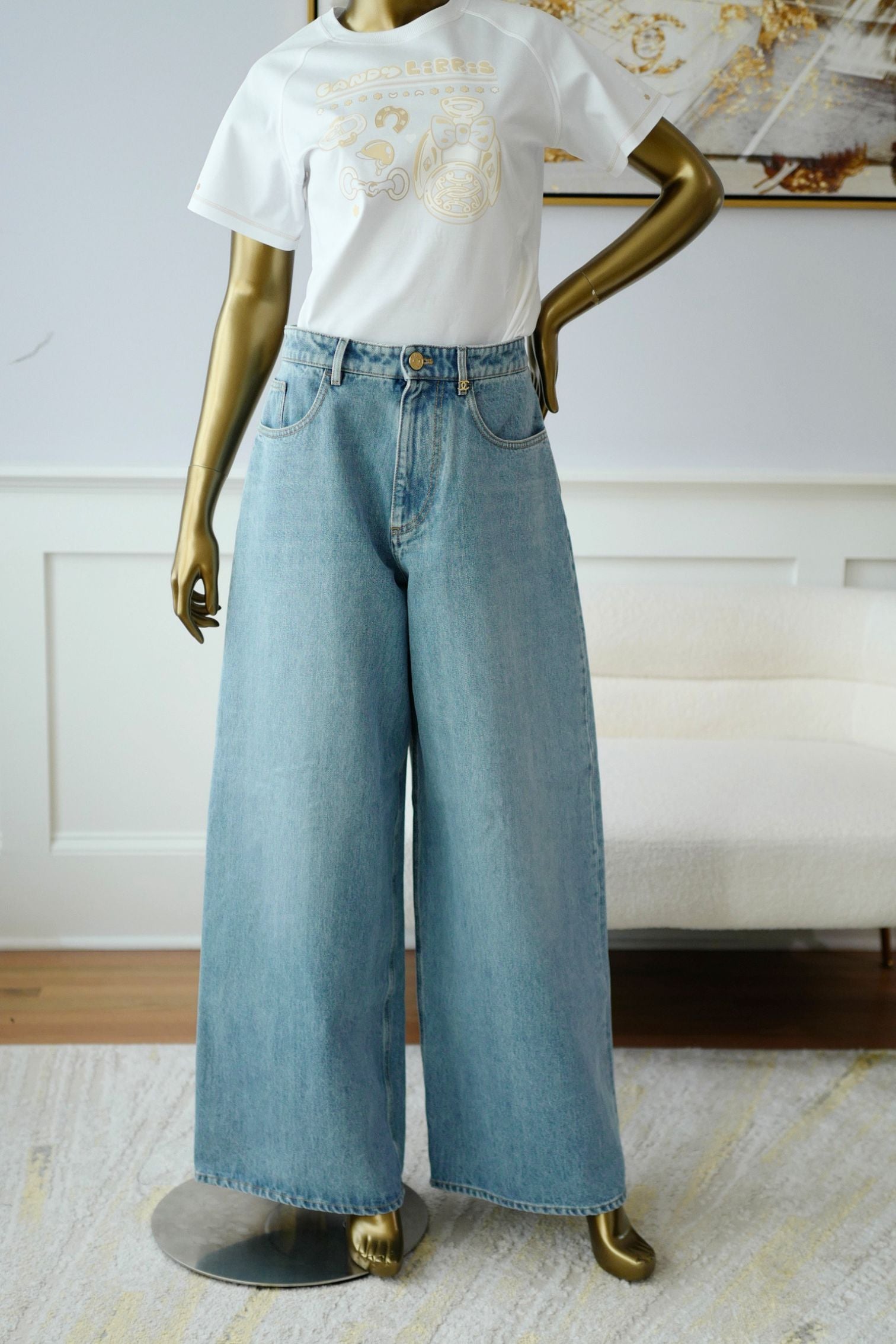 Chanel Métiers d’Art 2026 Matthieu Blazy Denim Blue Jeans Pants Size 36