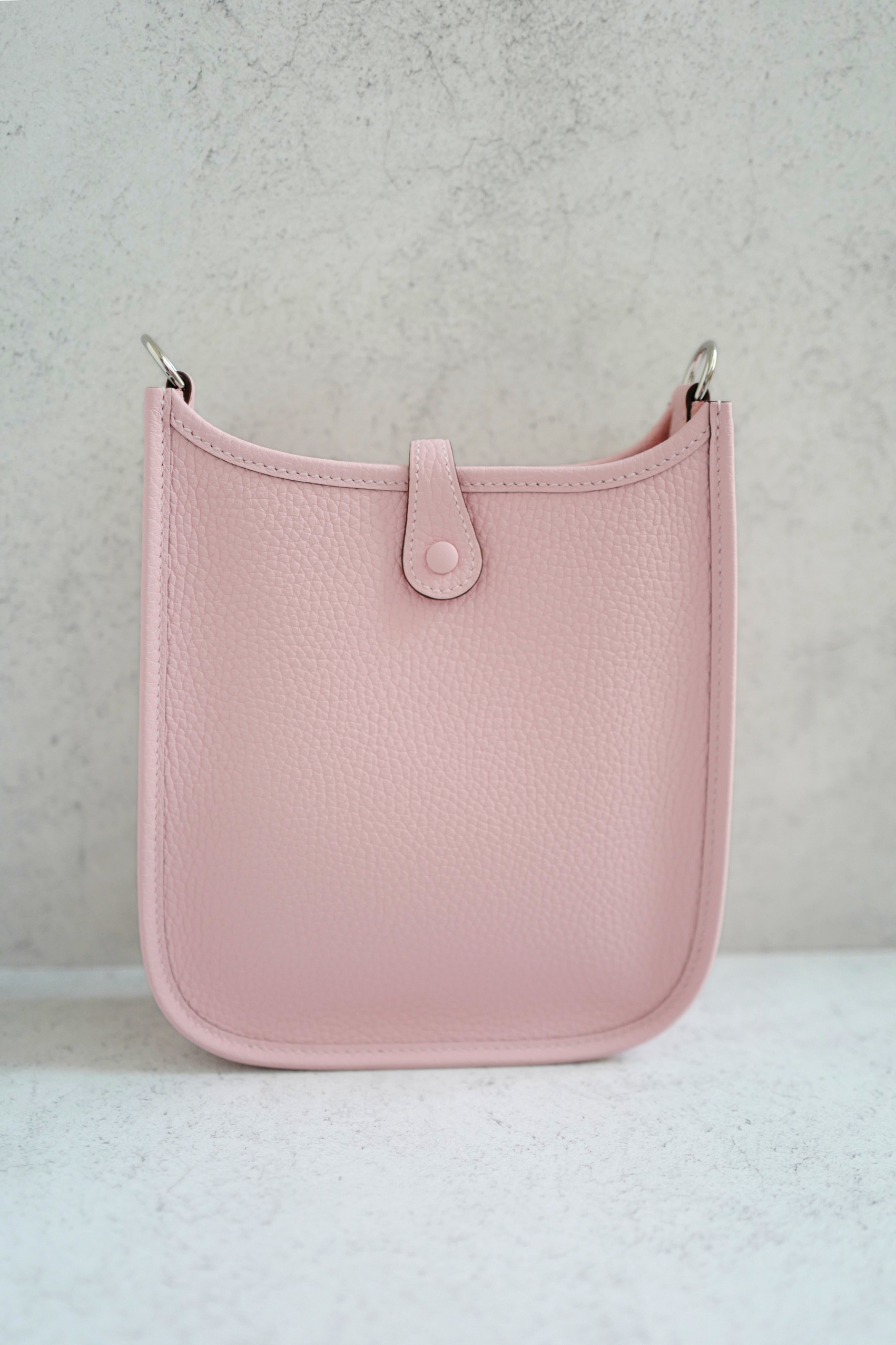 BNIB Hermès Mini Evelyne Bag Rose Sakura Clemence Leather Palladium Hardware