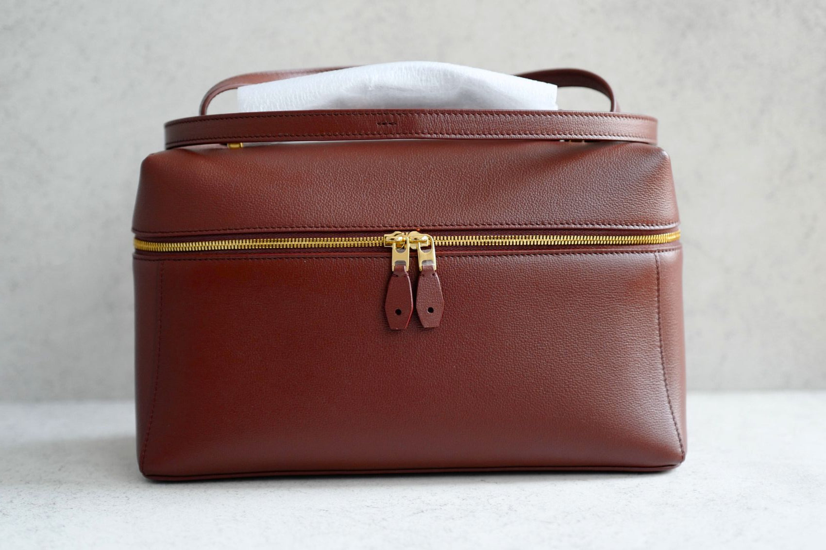 BNIB Loro Piana Extra Bag L27 Smoked Caramel In Grained Calfskin with Gold HW