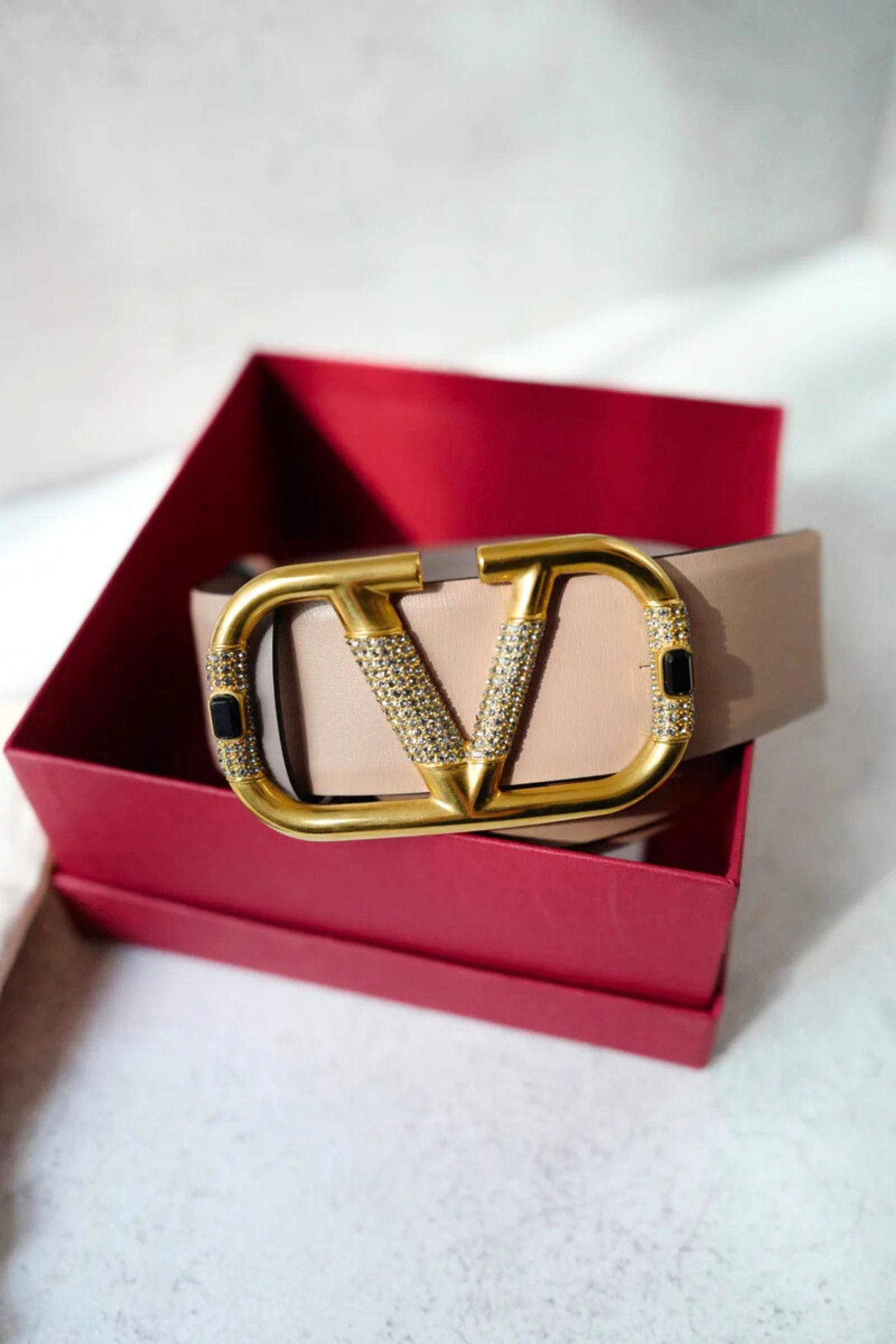 Valentino Vlogo Crystal Embellished Reversible Leather Belt Women's