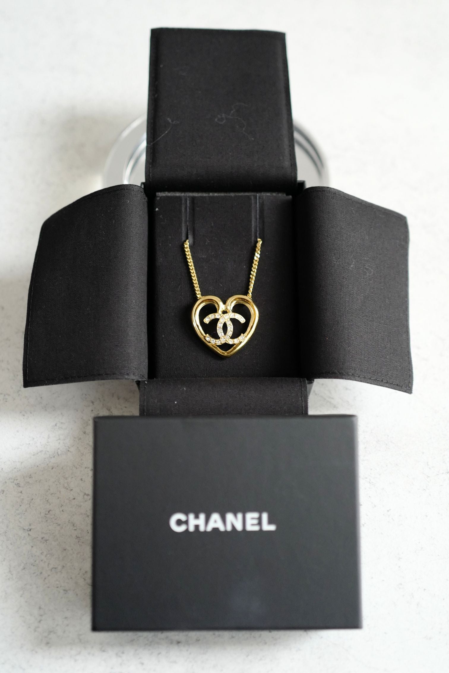 Chanel 23C Heart Gold Necklace with Crystals