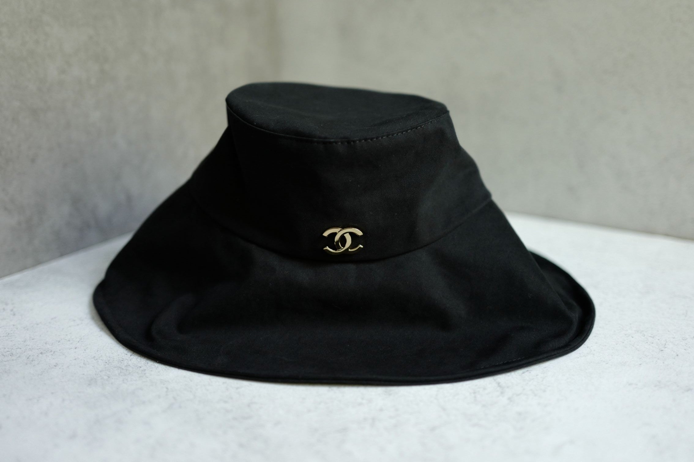 Chanel 26S Coco Beach Cloche Hat Black Cotton Metal Size S