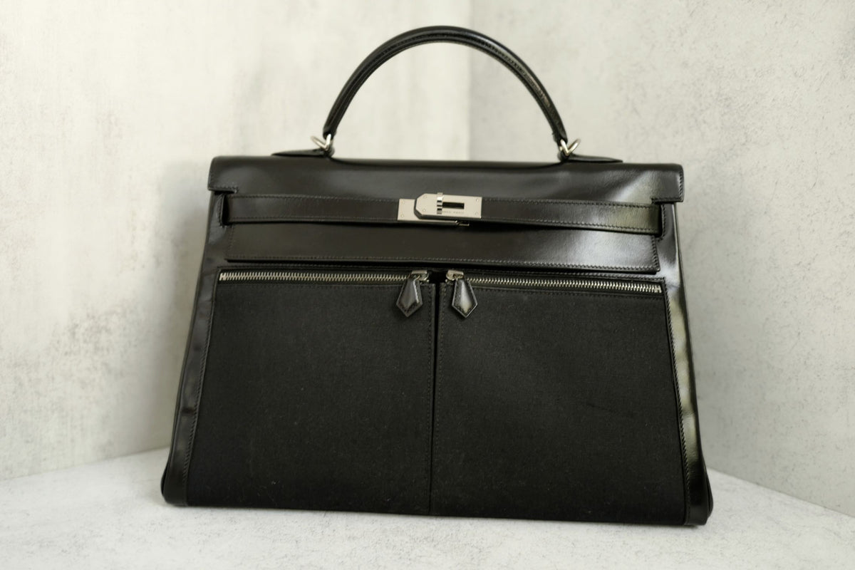 Hermes Kelly 40 Lakhis Noir Calfskin Leather Palladium Hardware