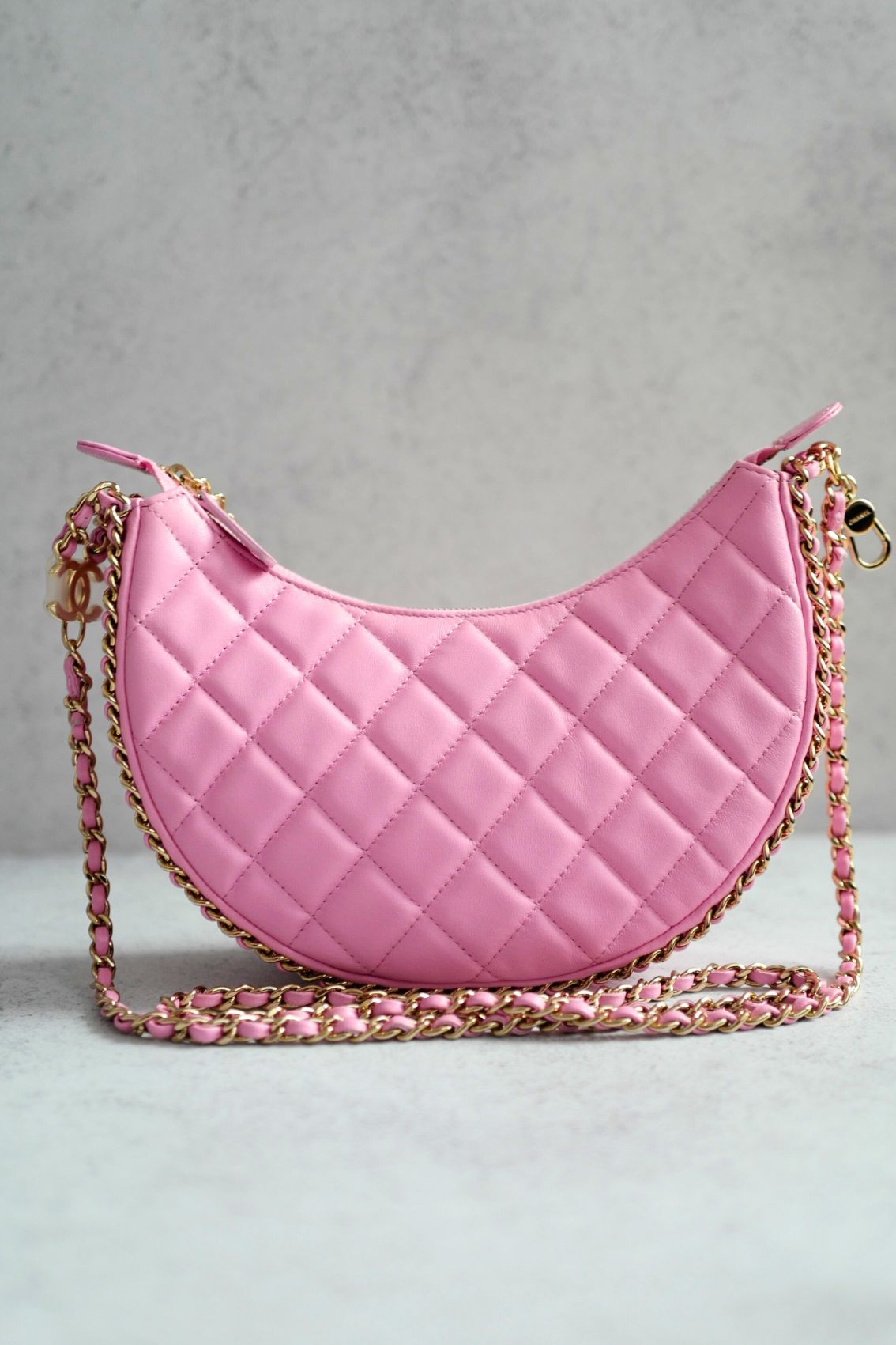 Chanel 23P Small Half Moon Hobo Bag In Lilac Pink With Gold Hardware
