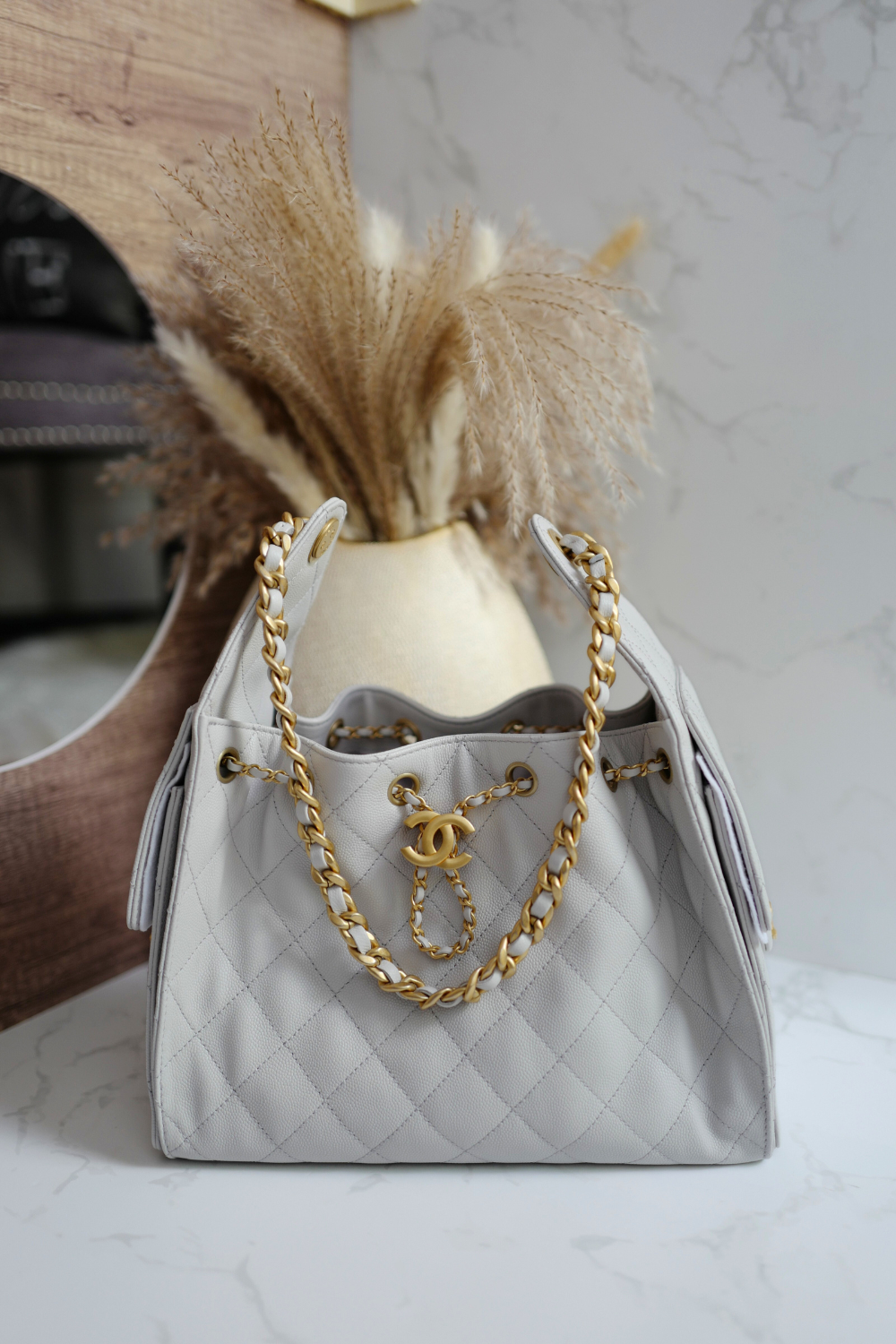 NEW CHANEL 2025 25B Small Hobo Bag Grained Calfskin Pale Grey