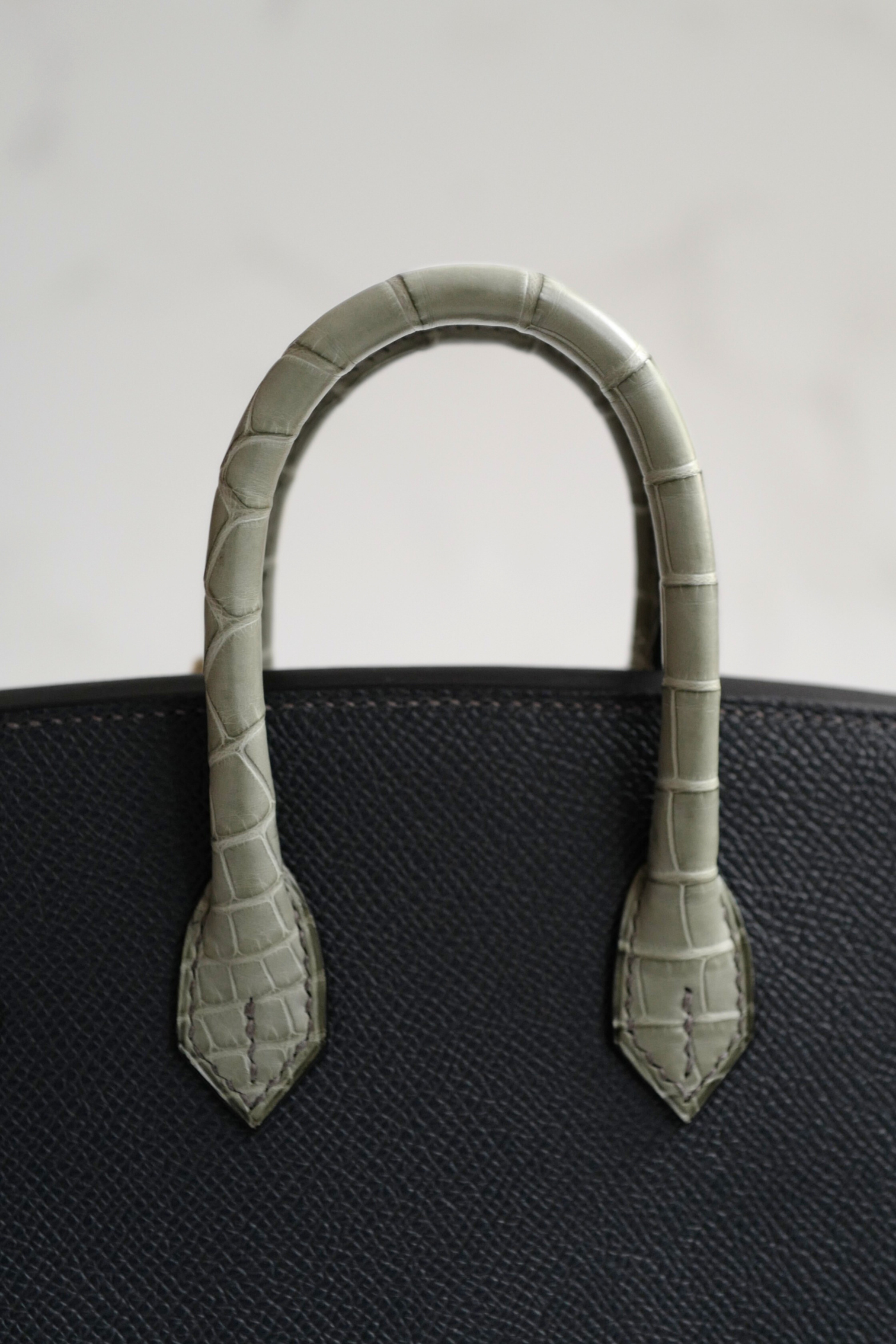 BNIB Hermès Birkin 20 Sellier Faubourg “Rainy Days” Alligator & Epsom Gris Misty PHW 2025