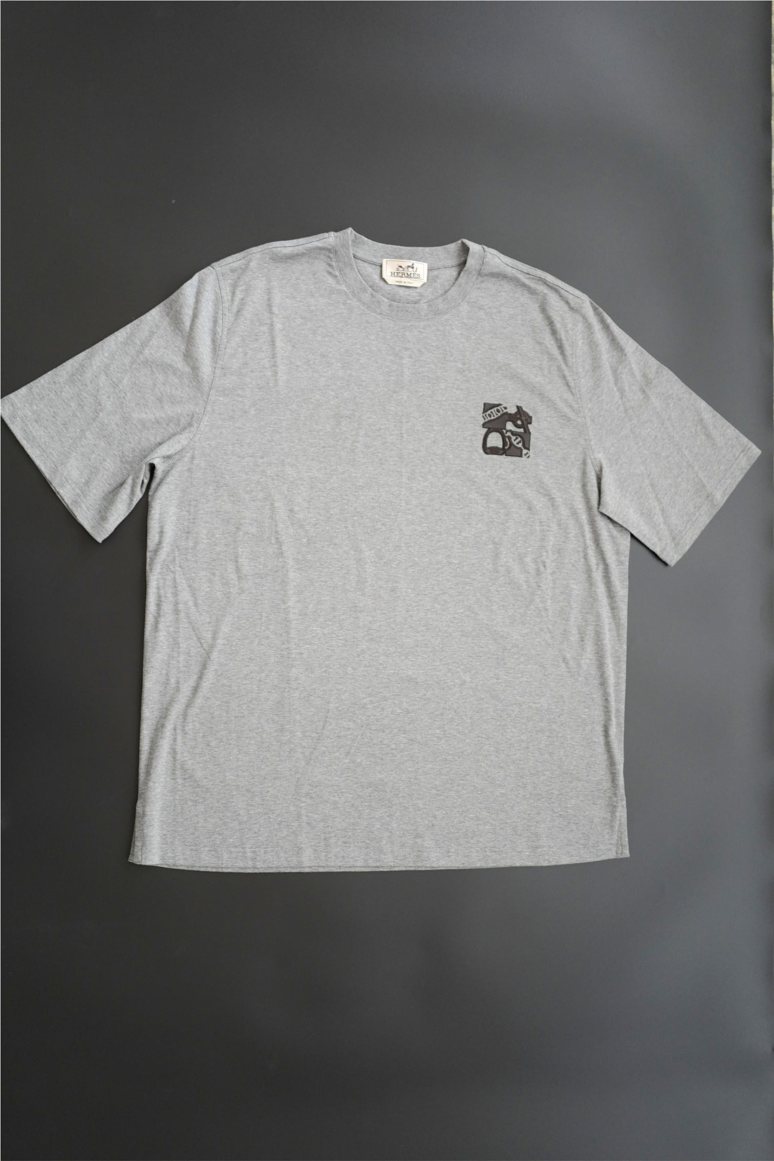 NEW Hermès Men’s T-Shirt Gray Cotton Short Sleeve Size L Logo Casual Top