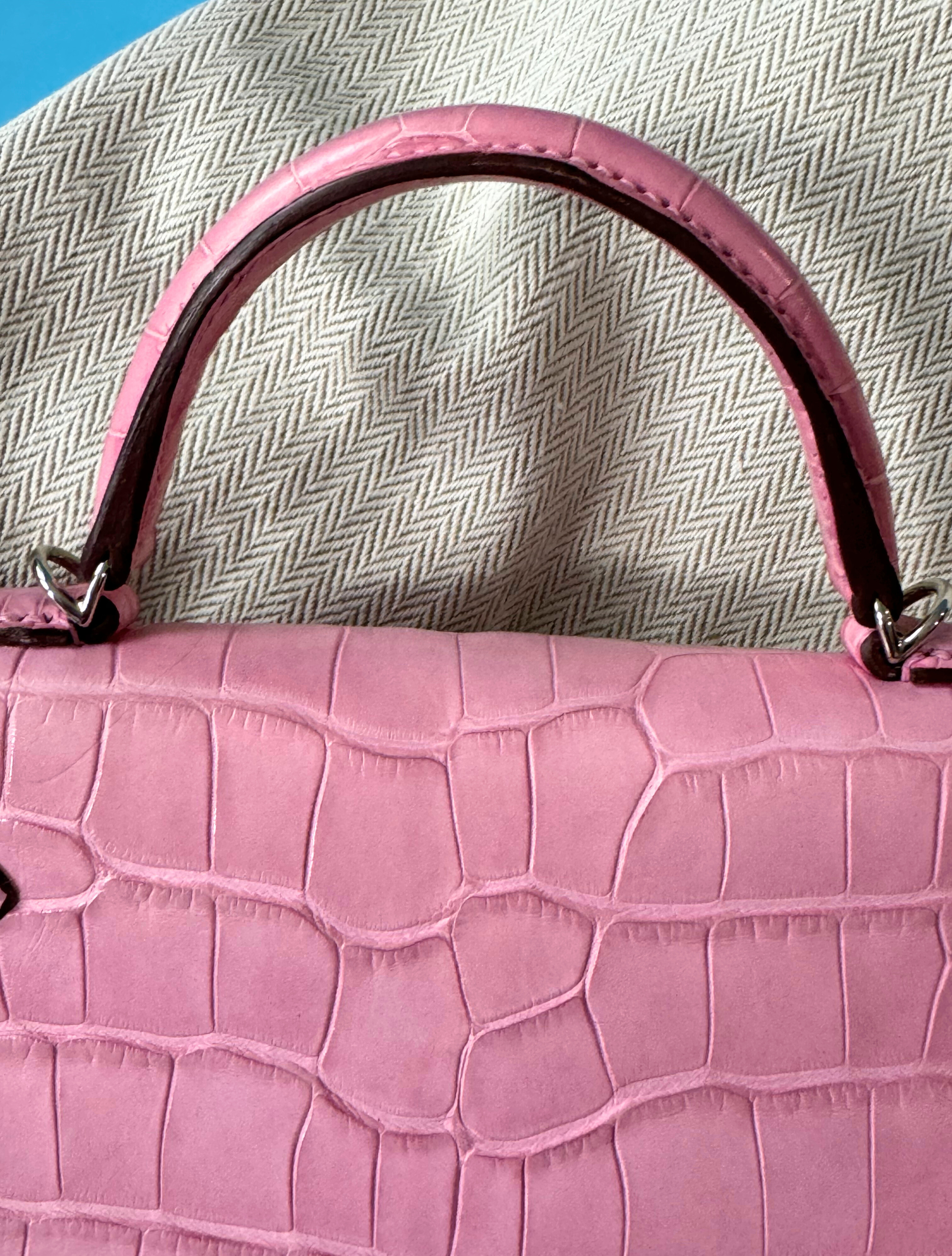 Hermès Mini Kelly 20 5P Pink Matte Alligator with Palladium Hardware