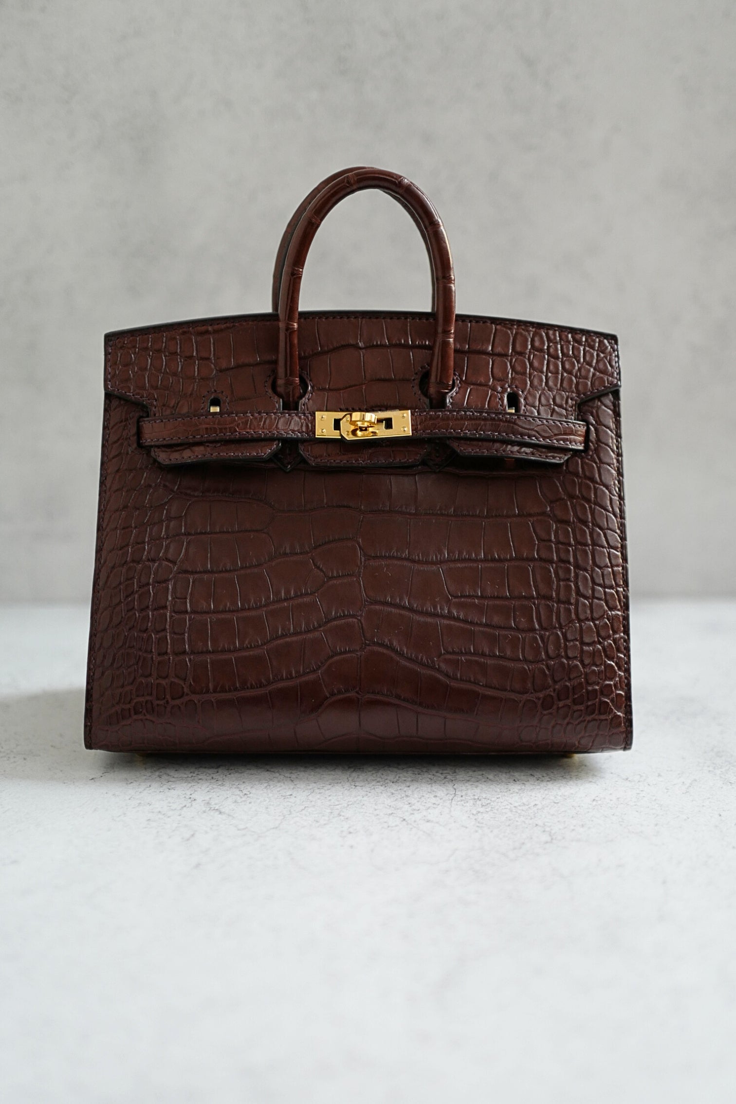 HERMÈS Birkin Sellier 20 Havane Matte Alligator with Gold Hardware