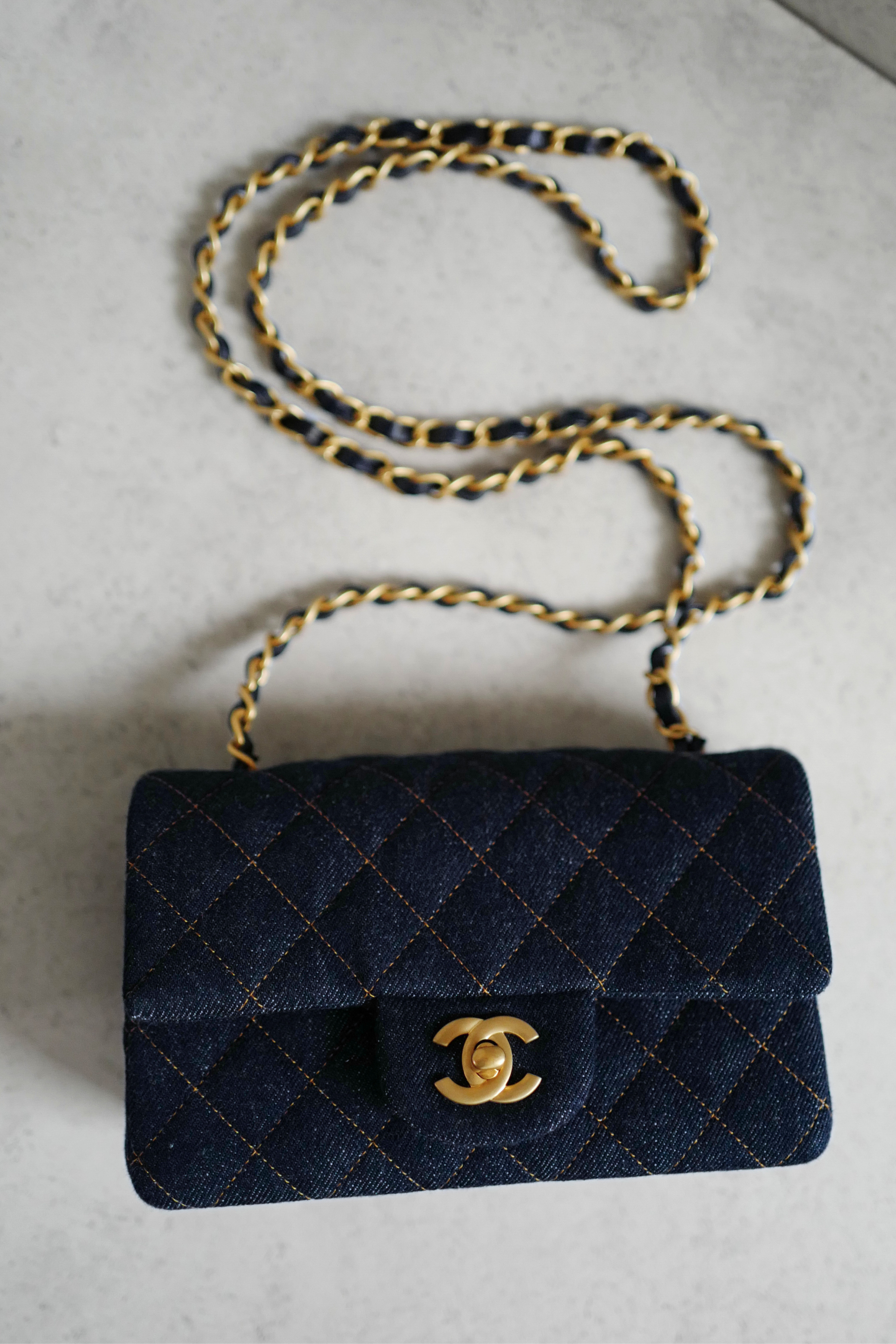 BNIB Chanel 25c Classic Mini Flap Bag in Denim Dark Blue Gold Hardware