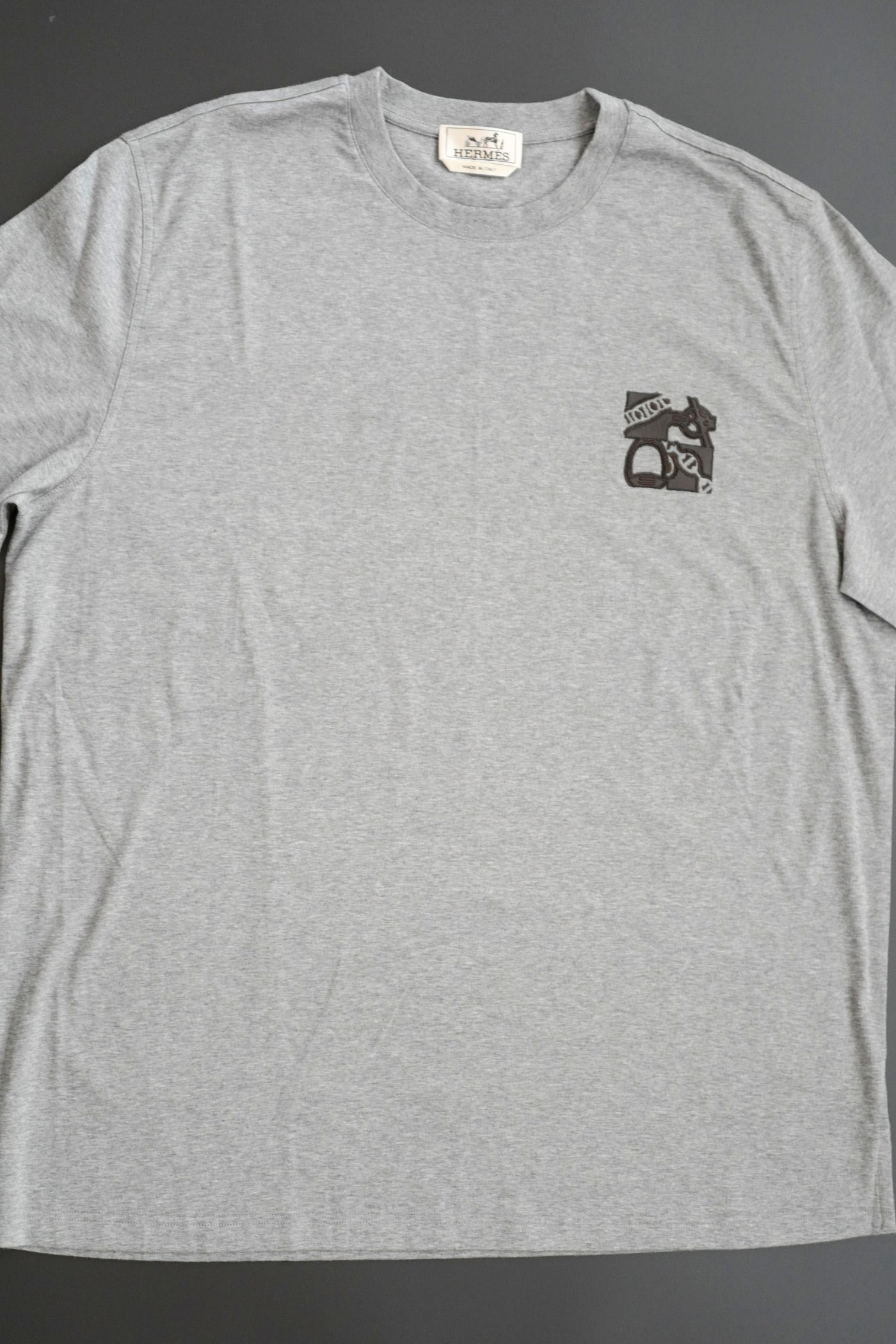 NEW Hermès Men’s T-Shirt Gray Cotton Short Sleeve Size L Logo Casual Top