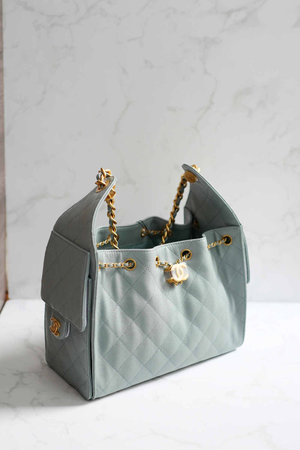 NEW CHANEL Spring-Summer 2025 25S Small Hobo Bag Grained Calfskin Light Green
