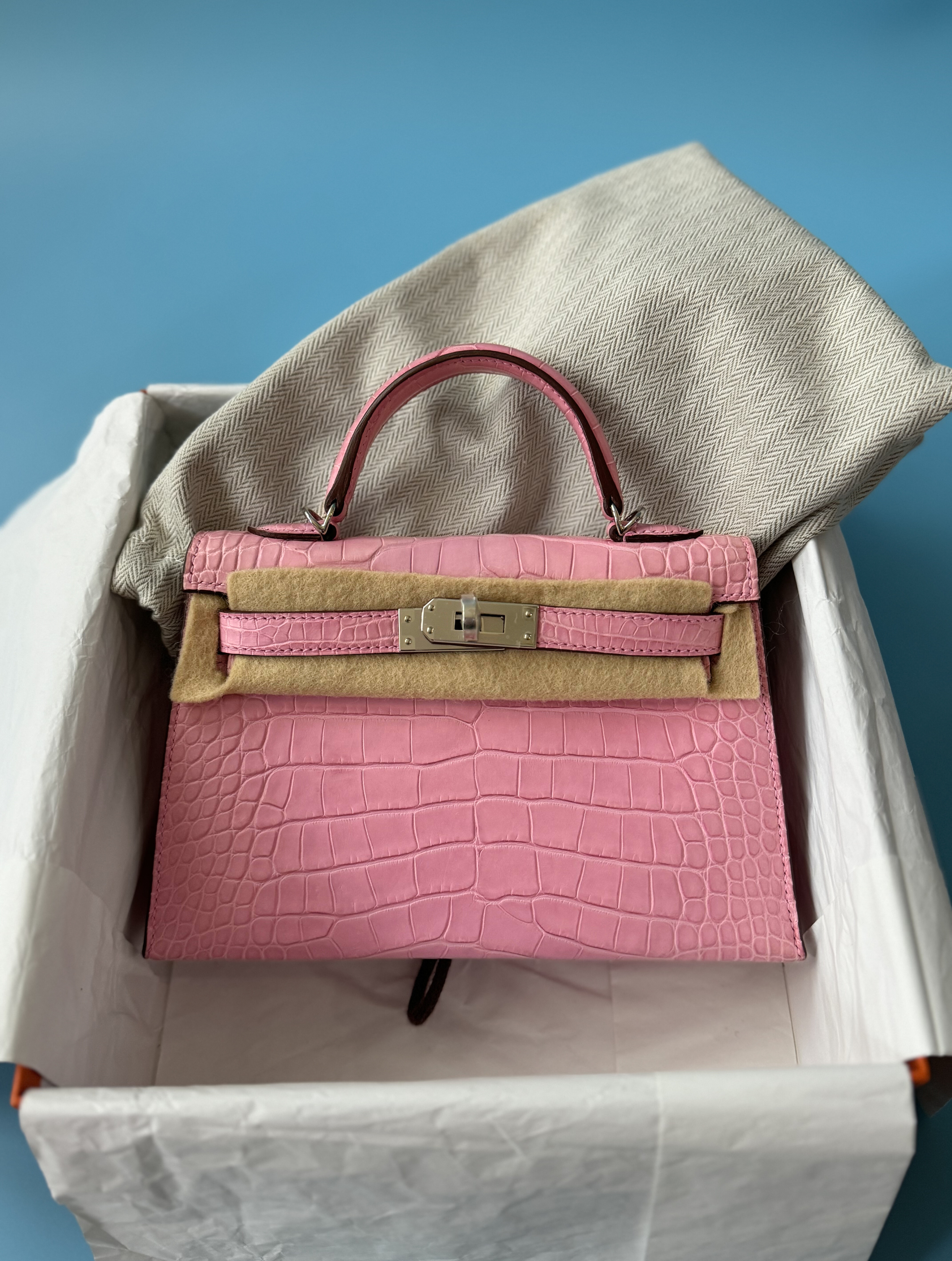 Hermès Mini Kelly 20 5P Pink Matte Alligator with Palladium Hardware