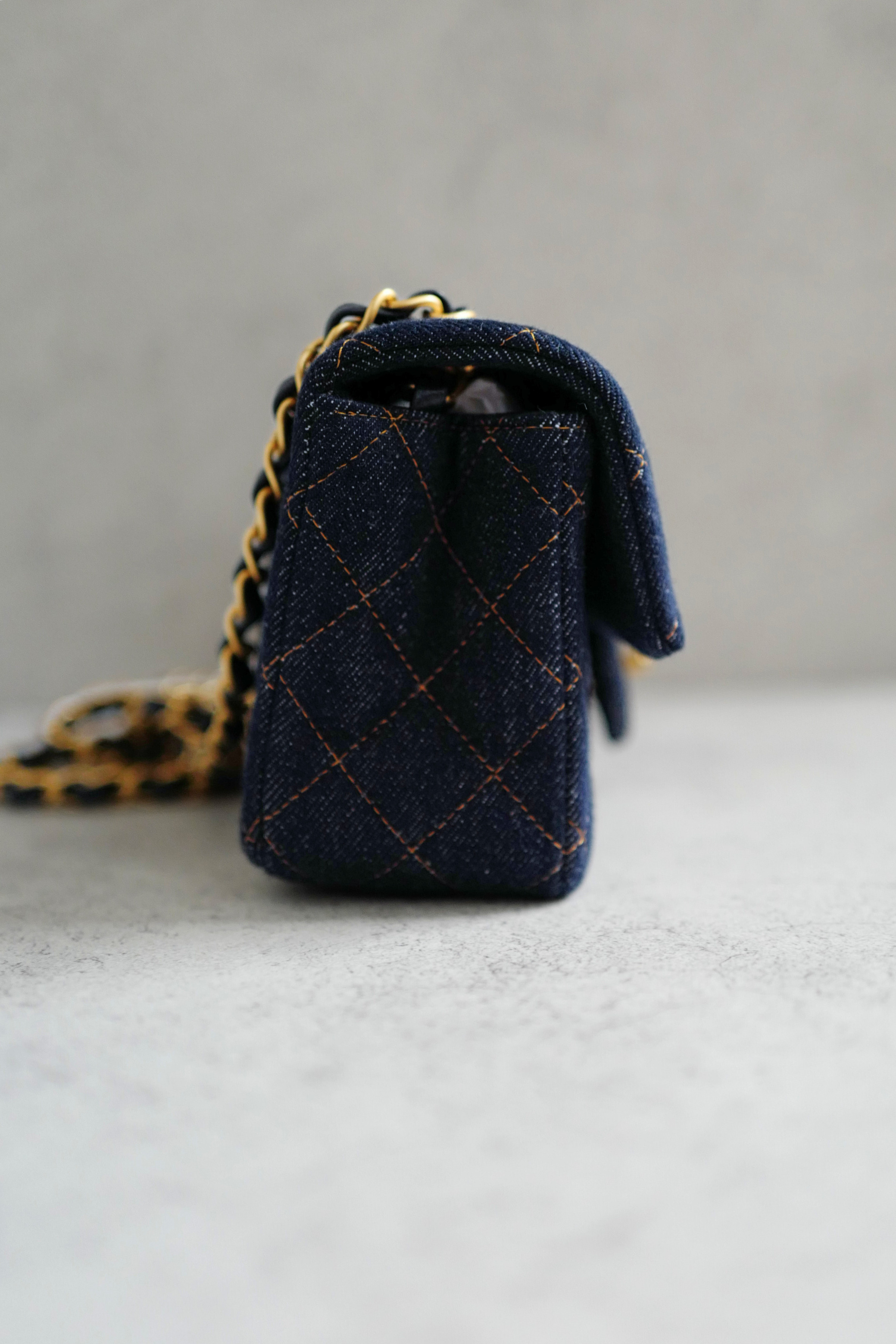 BNIB Chanel 25c Classic Mini Flap Bag in Denim Dark Blue Gold Hardware