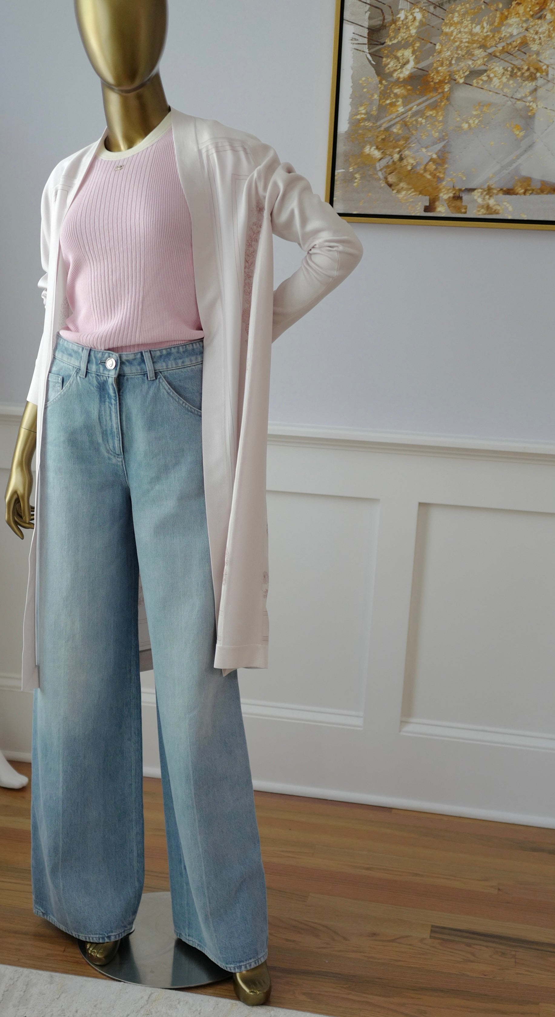 Chanel Printemps 25S CC Sequins Denim Jeans Wide Leg size 38