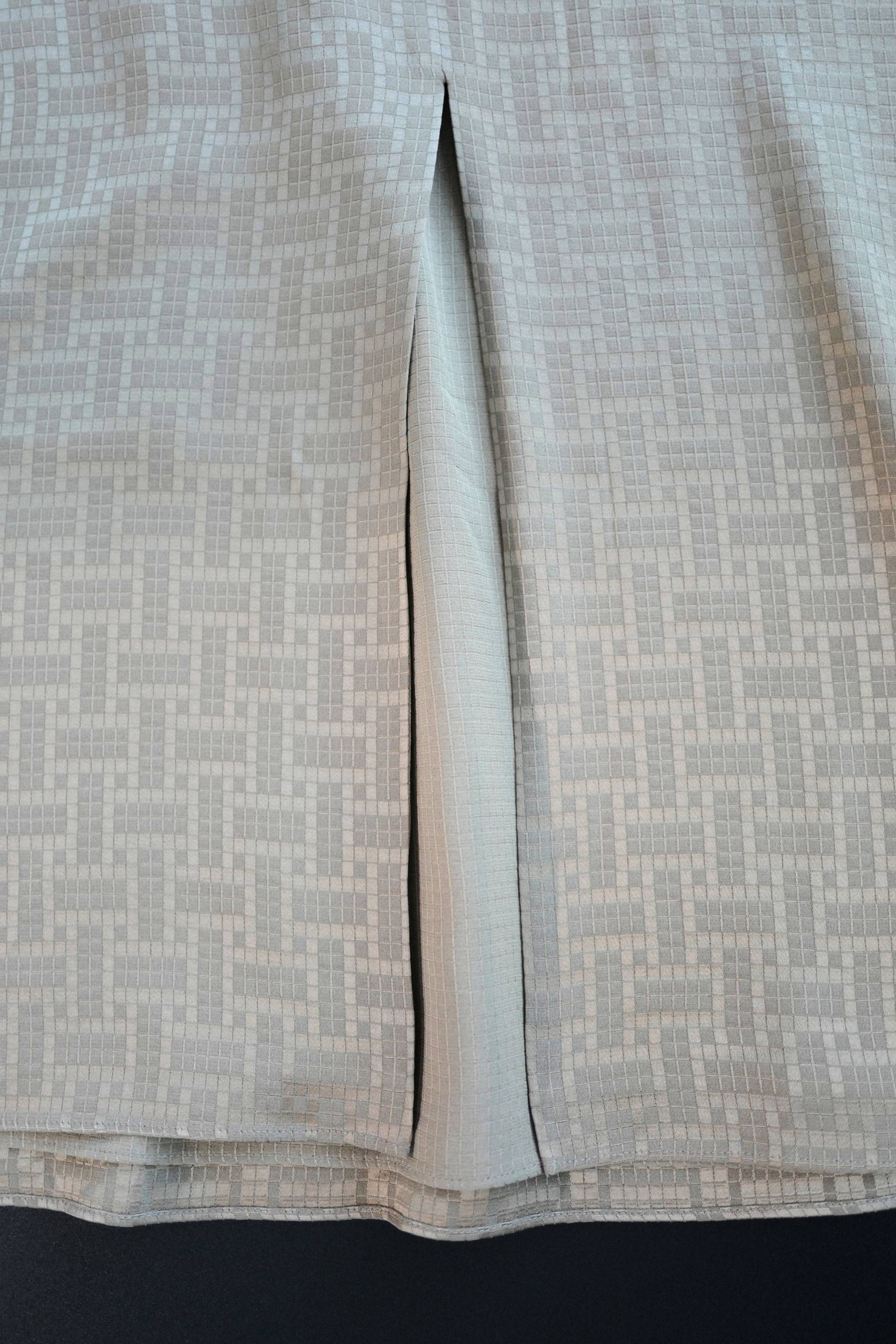 NEW Hermès Mosaique Belted Caftan Dress in Jacquard Silk Gris Étoupe Size 36