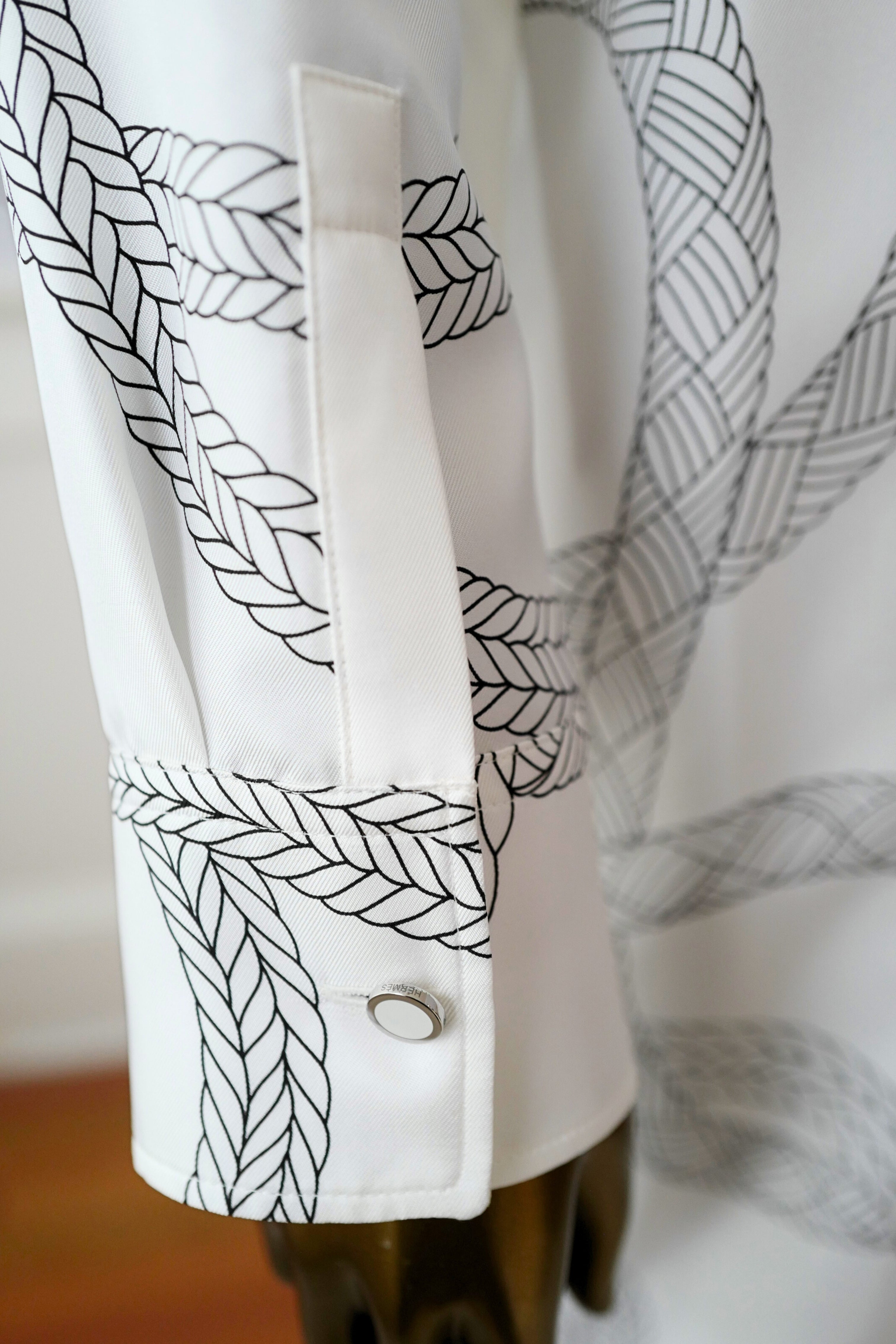 NEW Hermès "Palefroi Remix" Shirt Dress Blanc Nacre Silk Size 36